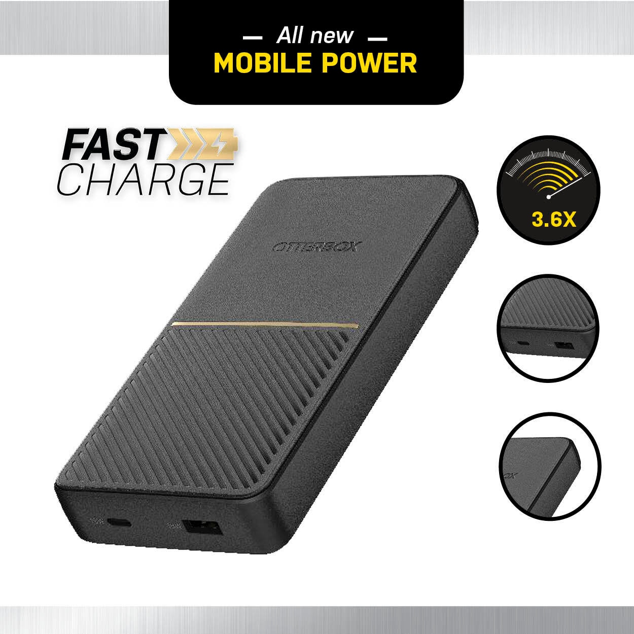 Otterbox Powerbank »Power Bank,schnelles Laden,20000 mAh externer Akku mit USB-A u. USB-C«, 20000 mAh, 12 V, Status LED, schlankes, sturzgeschütztes robustes Design