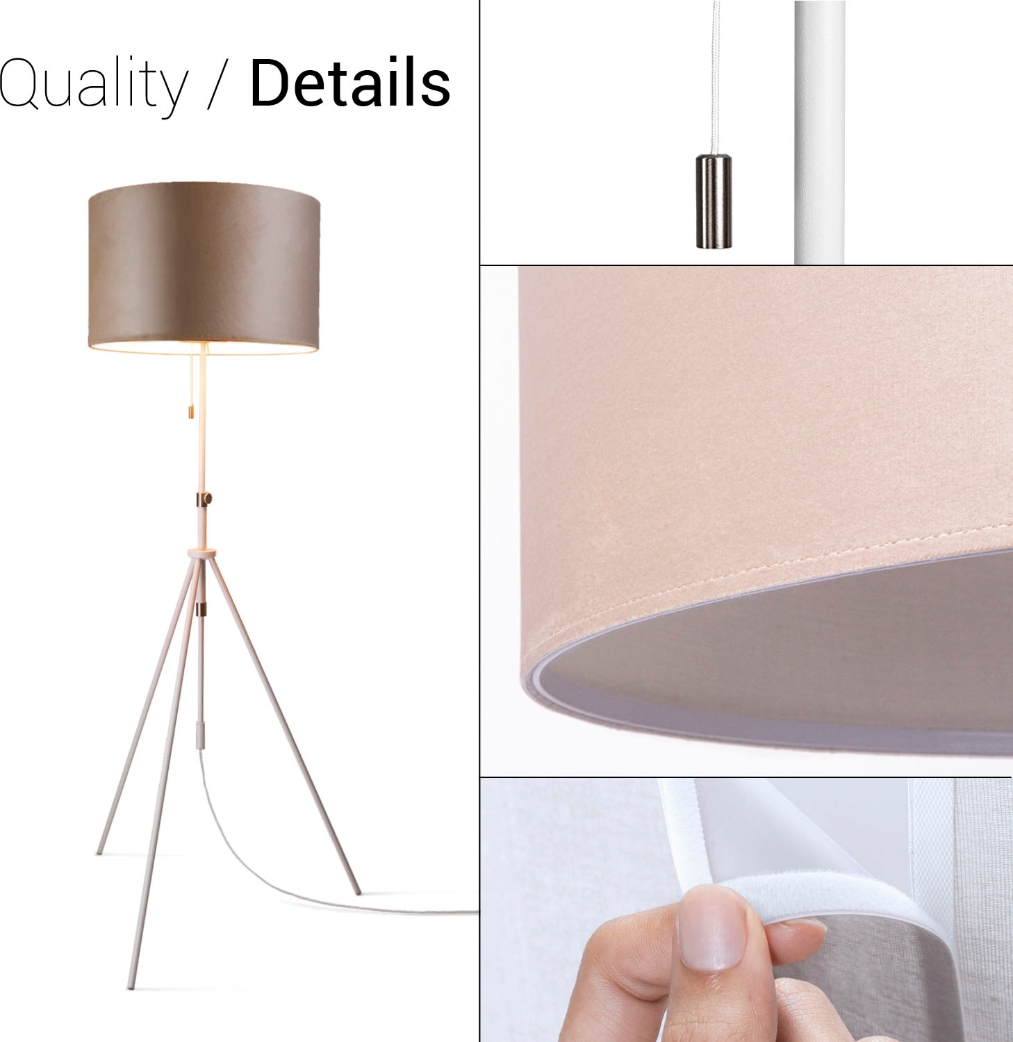 Paco Home Stehlampe »Naomi uni Color«, Leuchtmittel E27 | ohne Leuchtmittel, Wohnzimmer Höhenverstellbar 121,5 bis 176,5 cm Zugschalter Velour
