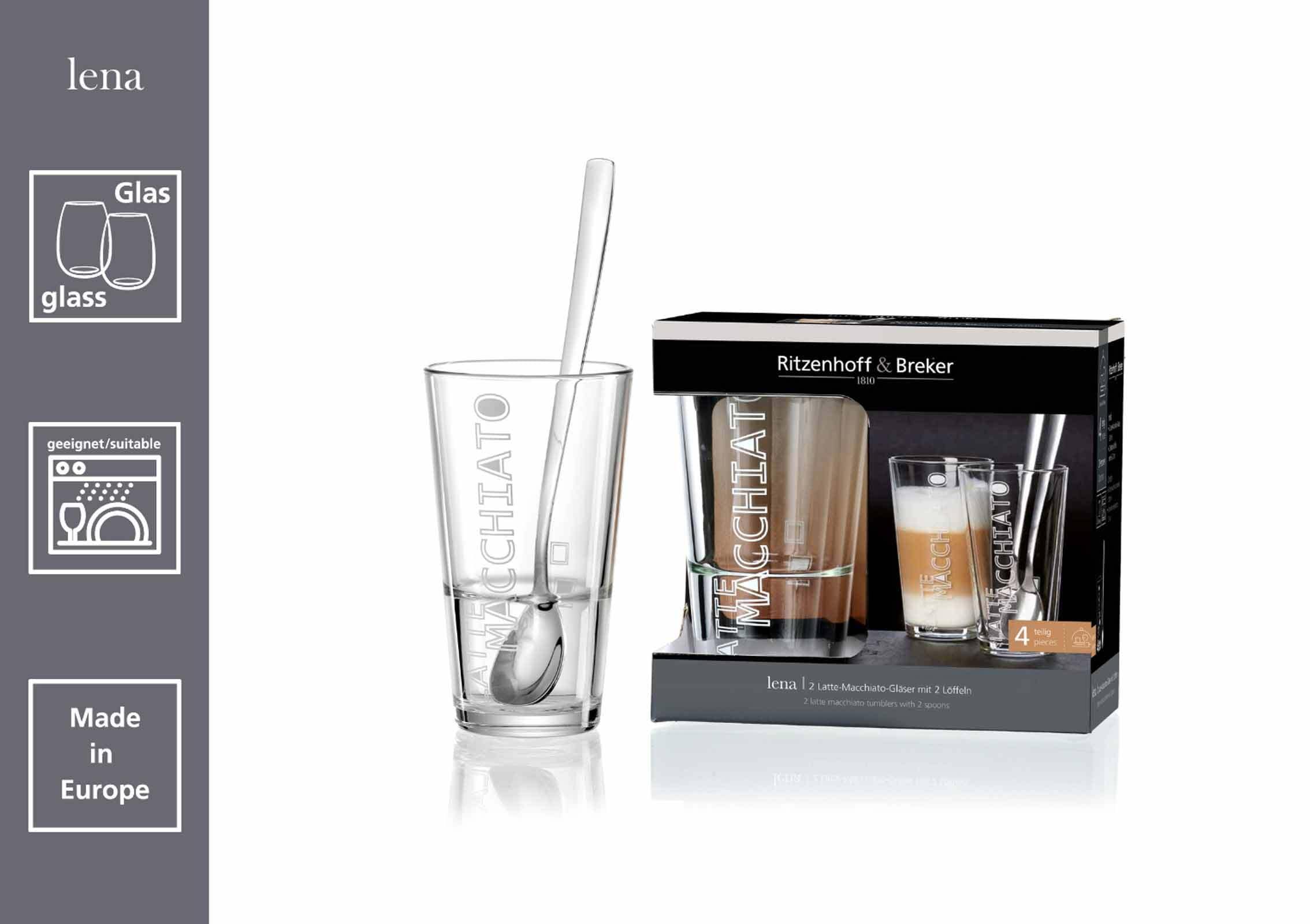 Ritzenhoff & Breker Latte-Macchiato-Glas »Latte Macchiato Gläser + Löffel Lena 350 ml 6er Set transparent«