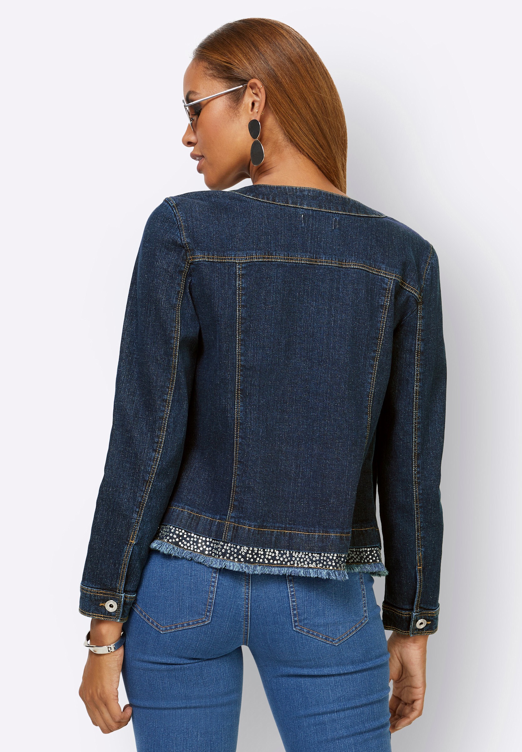 creation L Jerseyblazer »Jeans-Blazer Jeansblazer mit Fransenkanten«