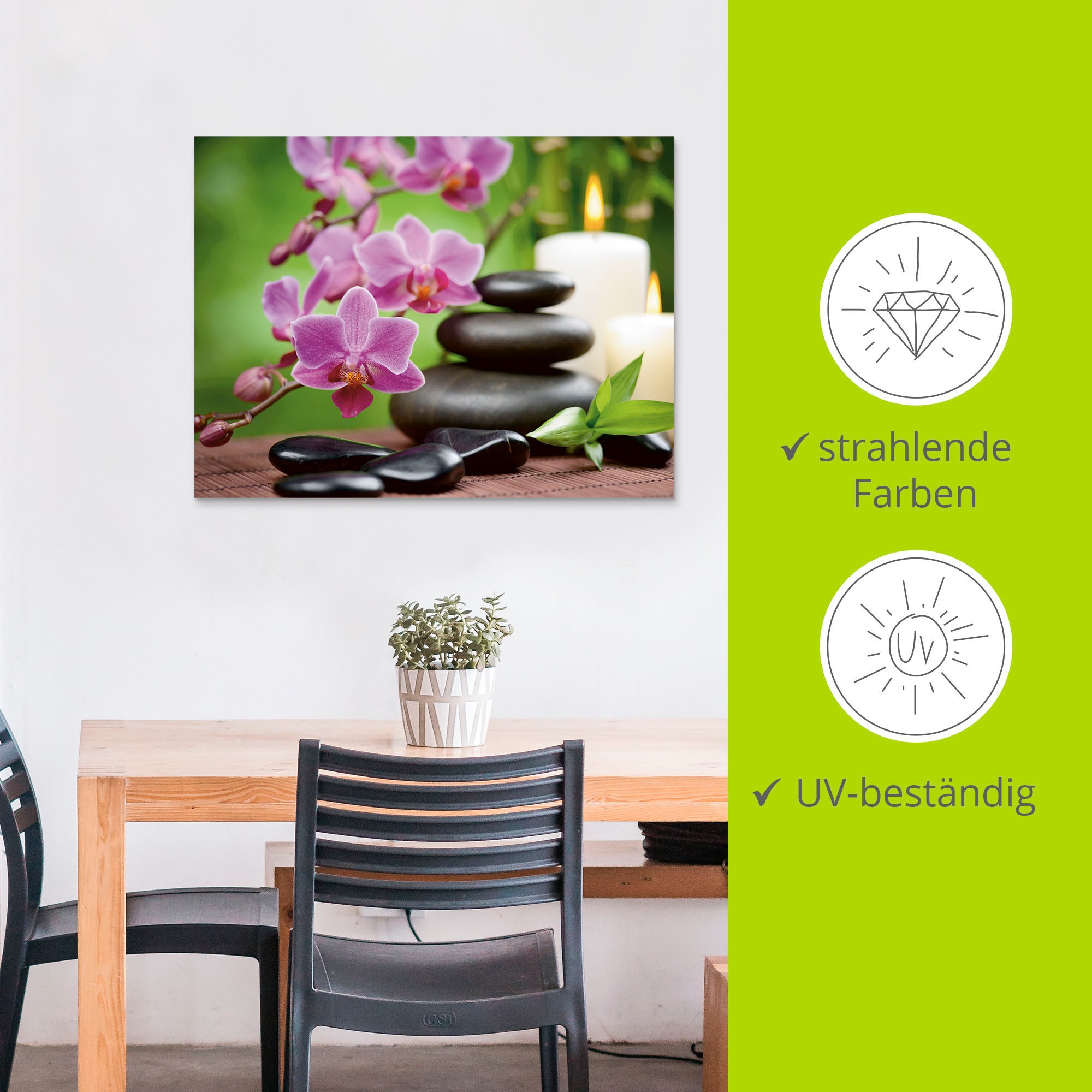 Artland Wandbild »Zen Basaltsteine und Bambus auf Holz«, Zen, (1 St.), als Alubild, Outdoorbild, Leinwandbild, Poster, Wandaufkleber