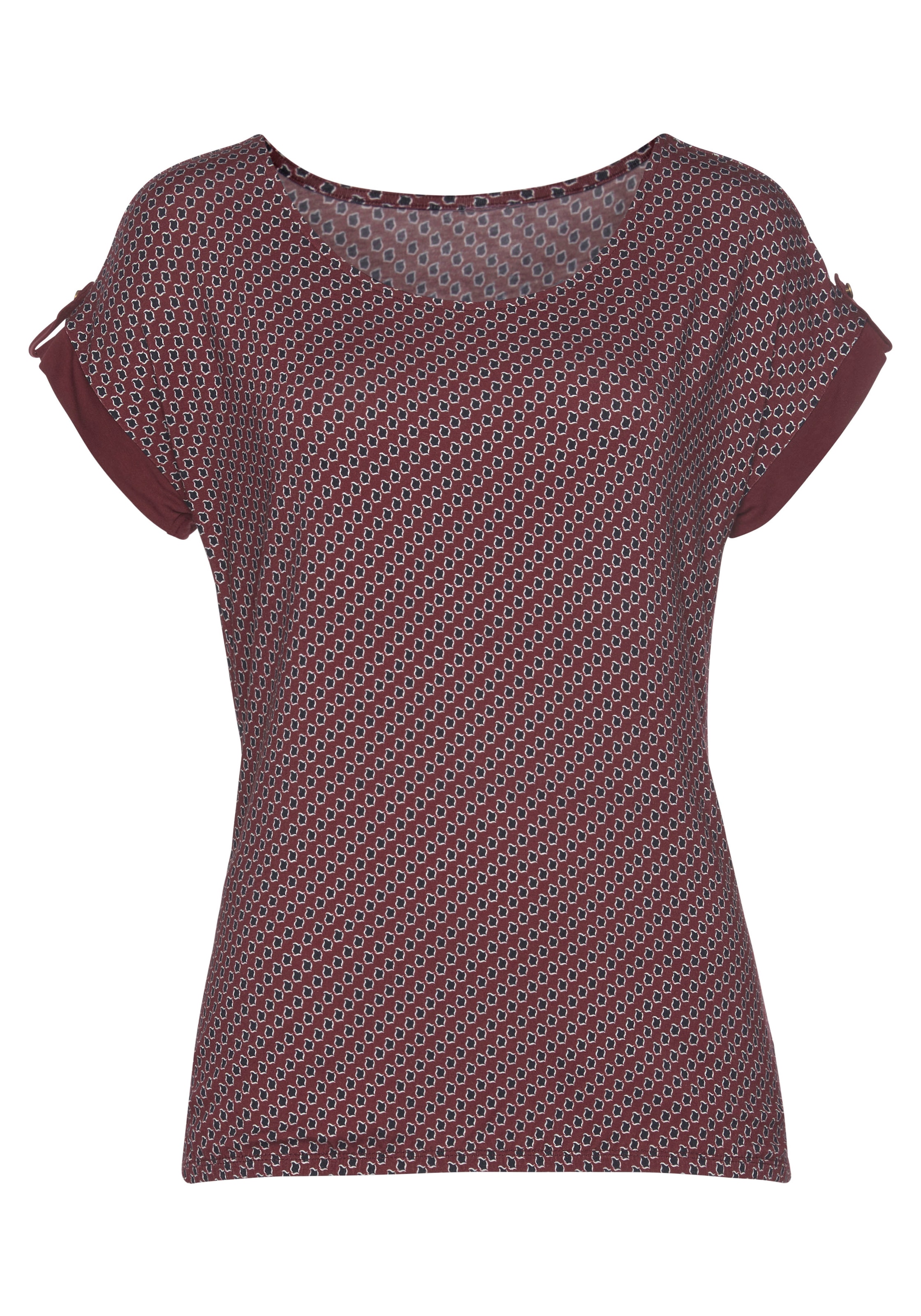 Vivance T-Shirt, mit kleinem Beleg bei Knopf Ärmelsaum am und online OTTO goldfarbenen