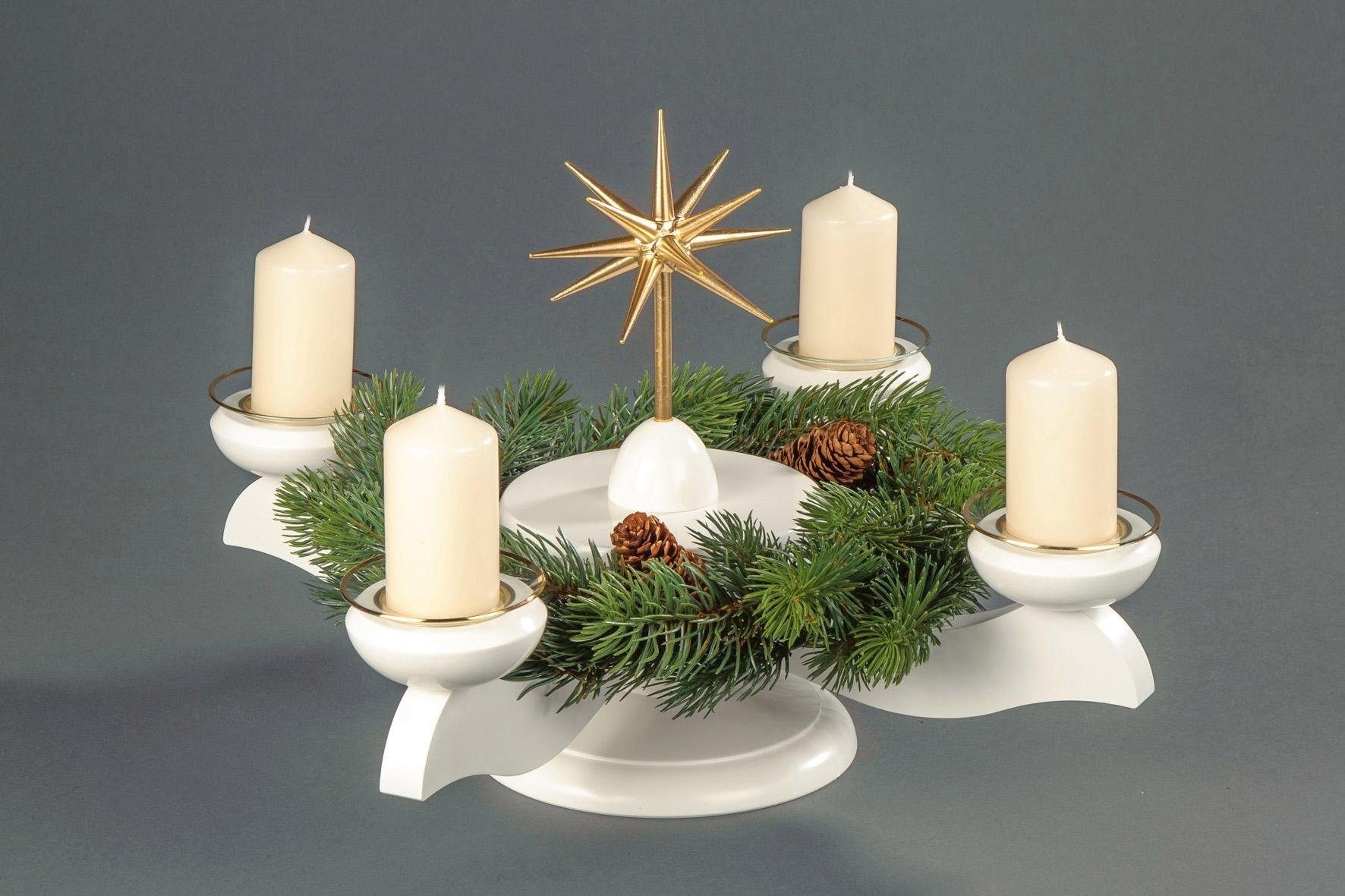 Adventsleuchter »Weihnachtsstern, Weihnachtsdeko«, Ø 29 cm, weiß, inkl. Tannenkranz