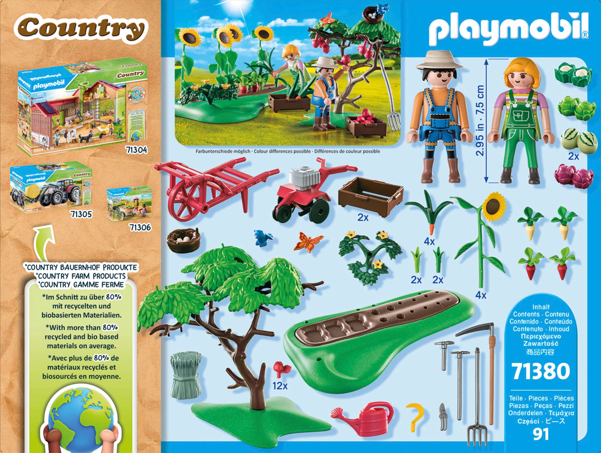 Playmobil® Konstruktions-Spielset »Starter Pack, Bauernhof Gemüsegarten (71380), Country«, (91 St.), teilweise aus recyceltem Material