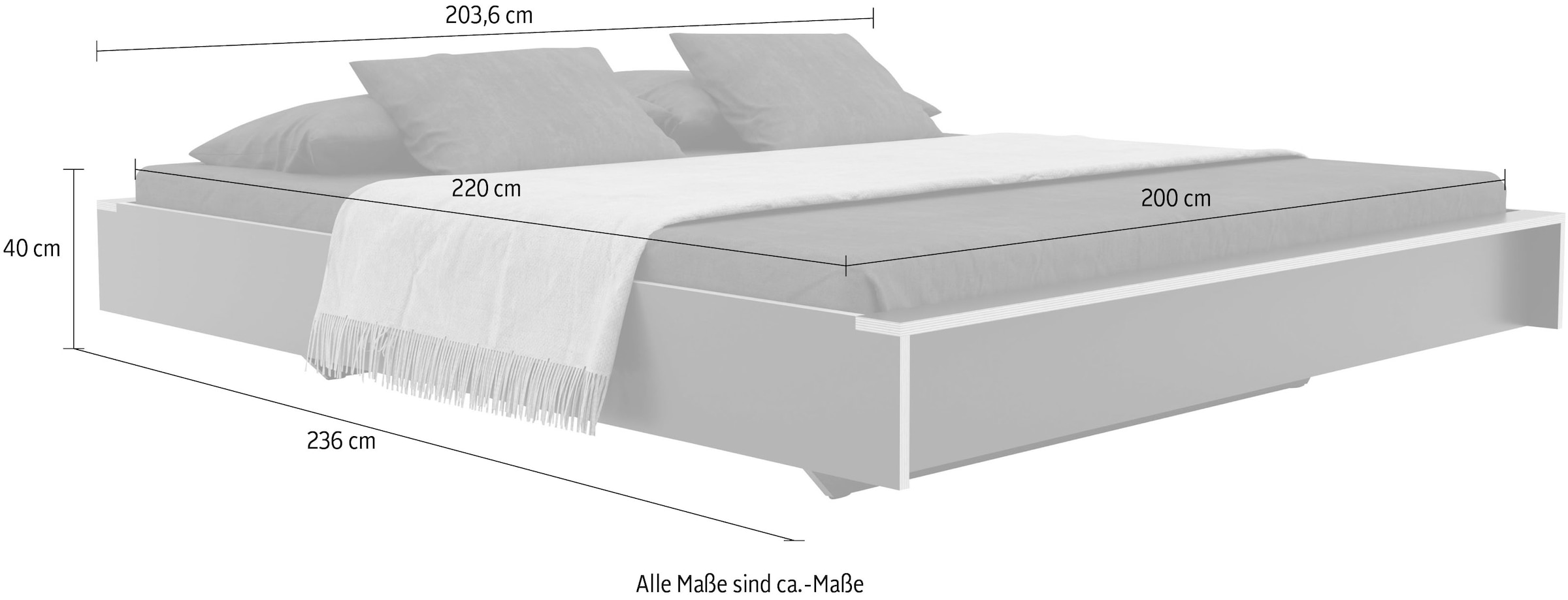Müller SMALL LIVING Holzbett »FLAI HIGH«, Überlänge Liegefläche 220 cm, Komfort Höhe 40 cm ohne Kopfteil