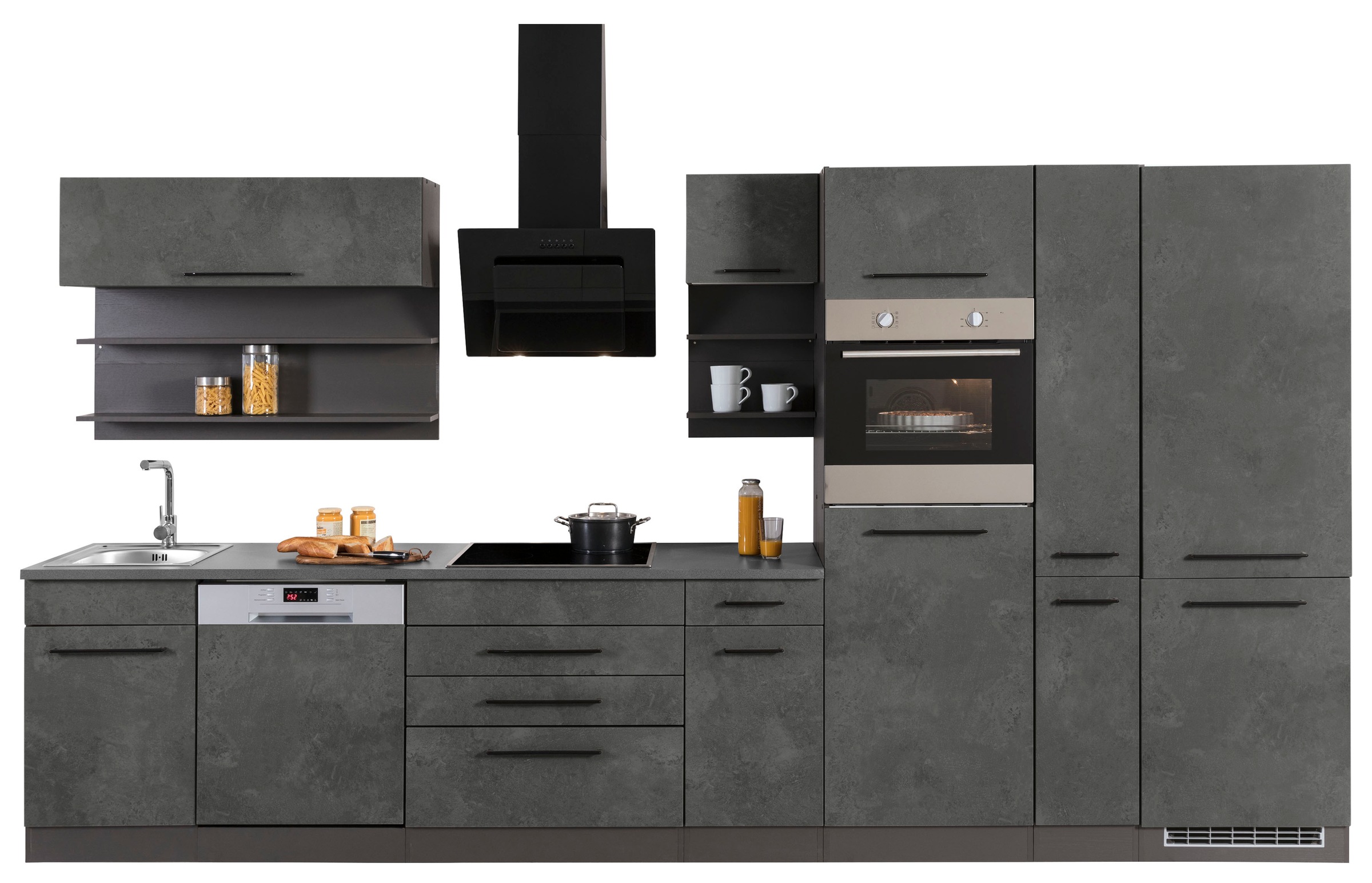 HELD MÖBEL Küchenzeile »Tulsa«, mit schwarze Metallgriffe, 380 cm, OTTO bei bestellen MDF Breite E-Geräten, Fronten