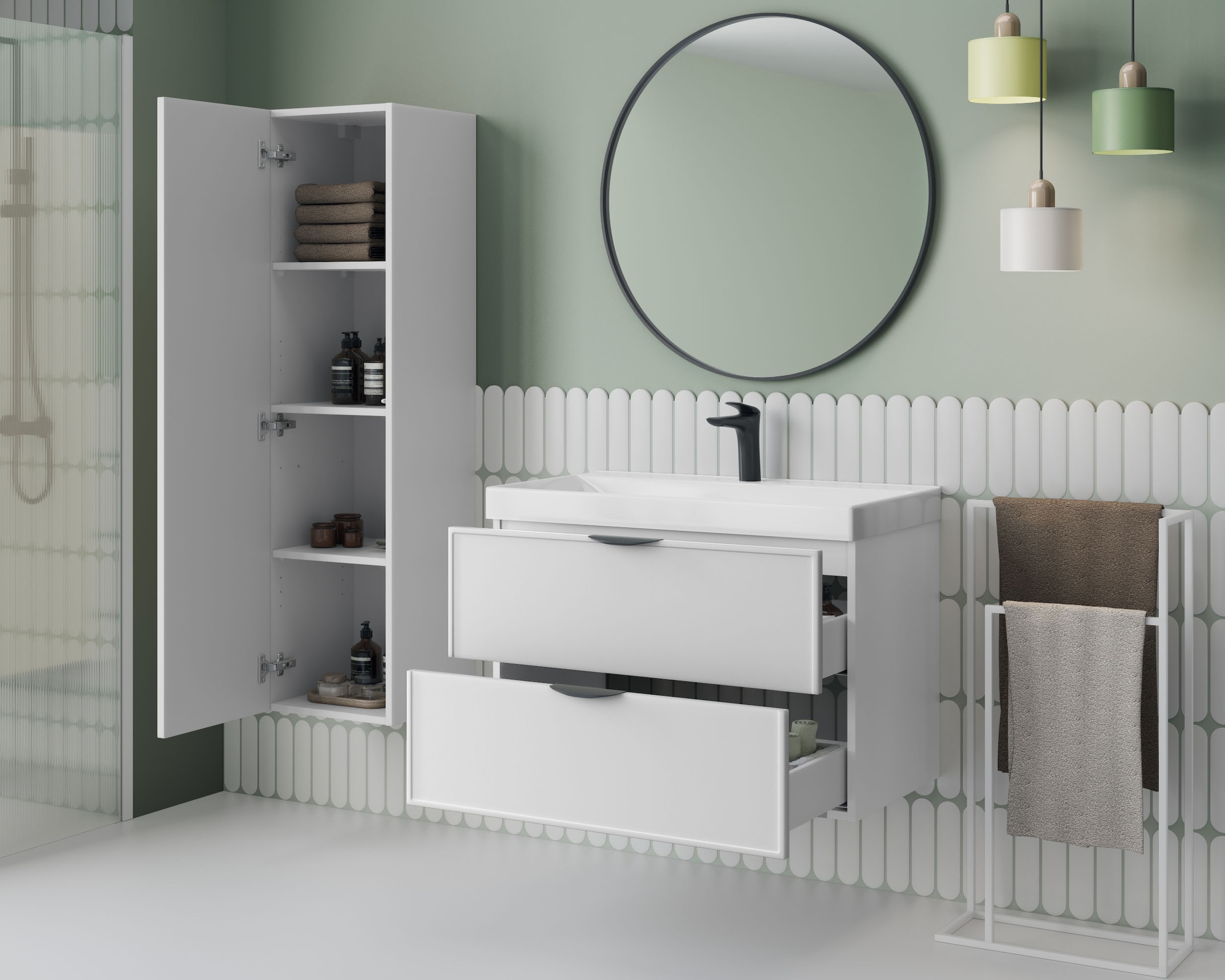 welltime Hängeschrank »FLOW SIMPLE rechts/links montierbar, Breite 35 cm, modernes Design« Schrank mit 3 Einlegeböden, Push-to-open-Function