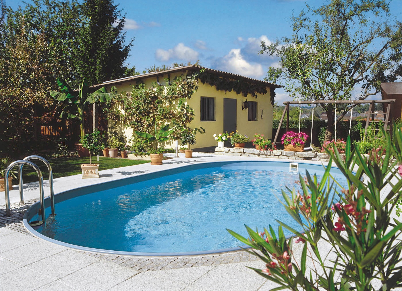 Clear Pool Ovalpool 490x300x120 cm inkl. Tiefbeckenleiter aus Edelstahl