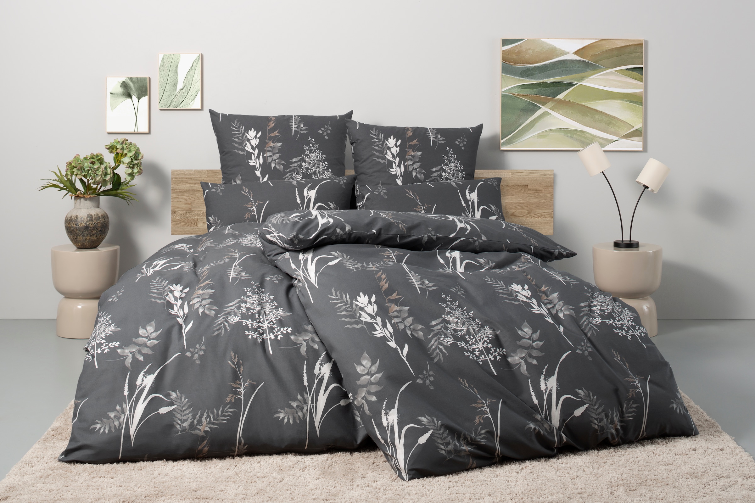 BIERBAUM Bettwäsche »Hellena« 2 Stk. in Gr. 135x200 oder 155x220 cm, 100% Baumwolle, Gräser