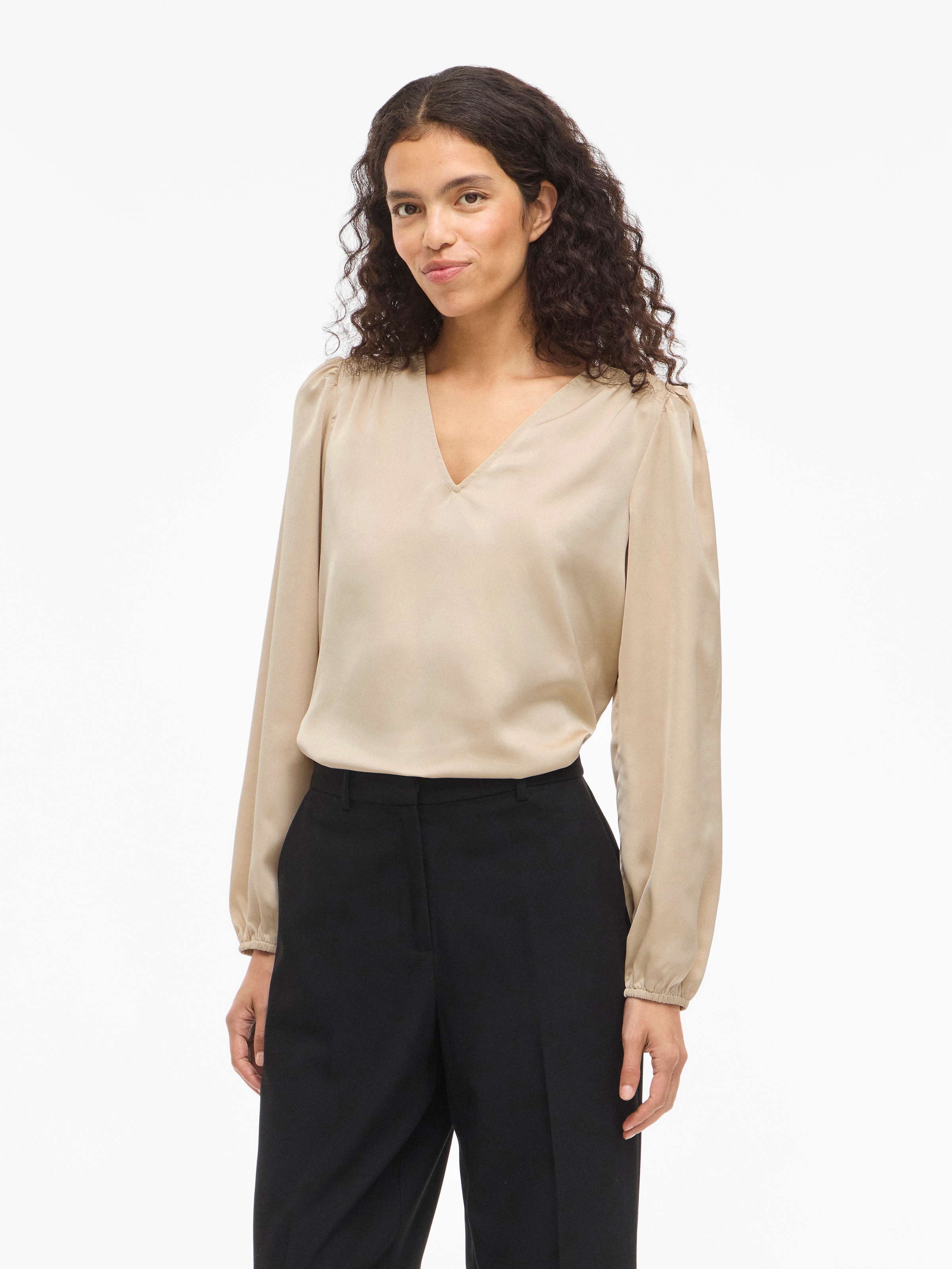 Vila Langarmshirt »VIELLETTE L/S SMOCK SATIN TOP - NOOS«