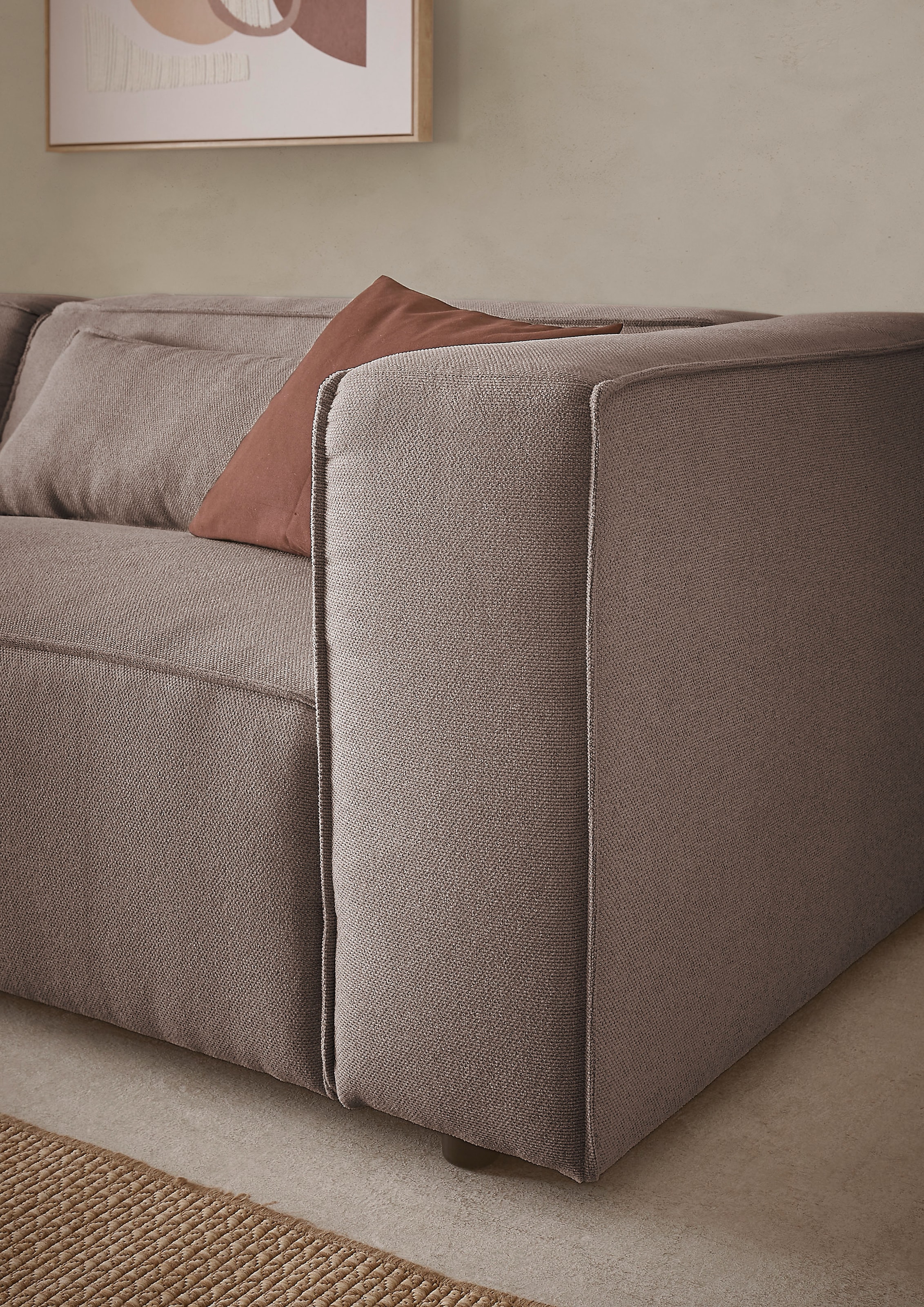 LeGer Home by Lena Gercke 3-Sitzer »PIARA, Couch mit Kedernaht, Sofa in Cord, Leinenoptik o. Strukturstoff«, schwarze Füße, bequemer Sitzkomfort