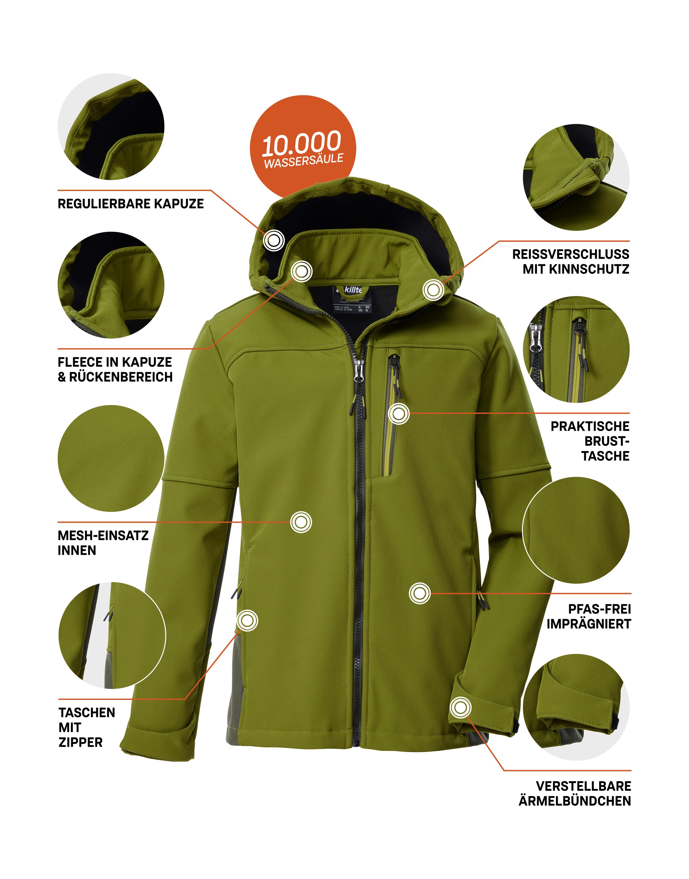 Killtec Softshelljacke »KOW 226 BYS SFTSHLL JCKT«, Wind- und wasserabweisende Kinder-Softshelljacke, Fleece, Reflektoren