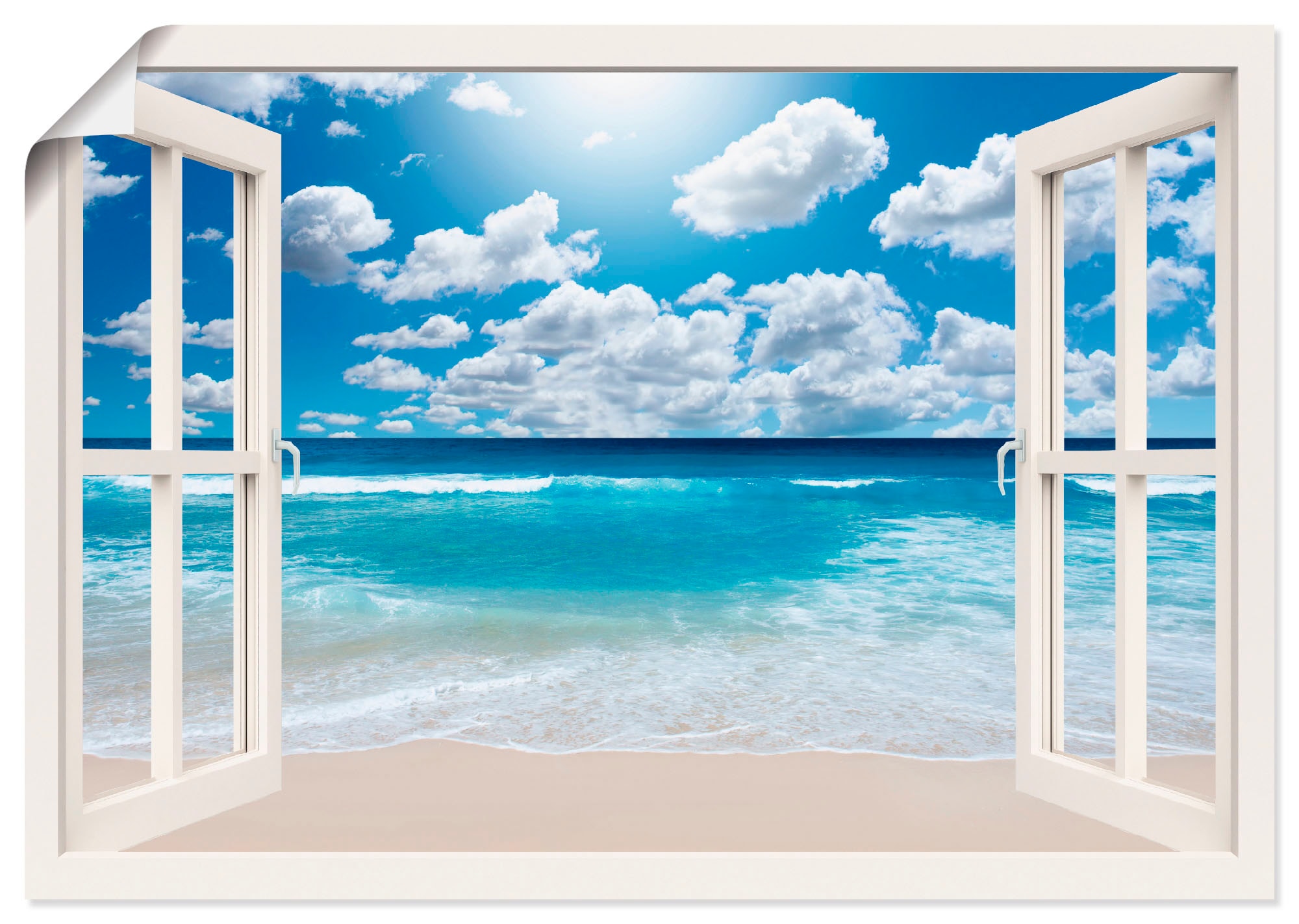Artland Wandbild »Fensterblick Großartige Strandlandschaft«, Fensterblick, (1 St.), in vielen Größen & Produktarten -Leinwandbild, Poster, Wandaufkleber / Wandtattoo auch für Badezimmer geeignet