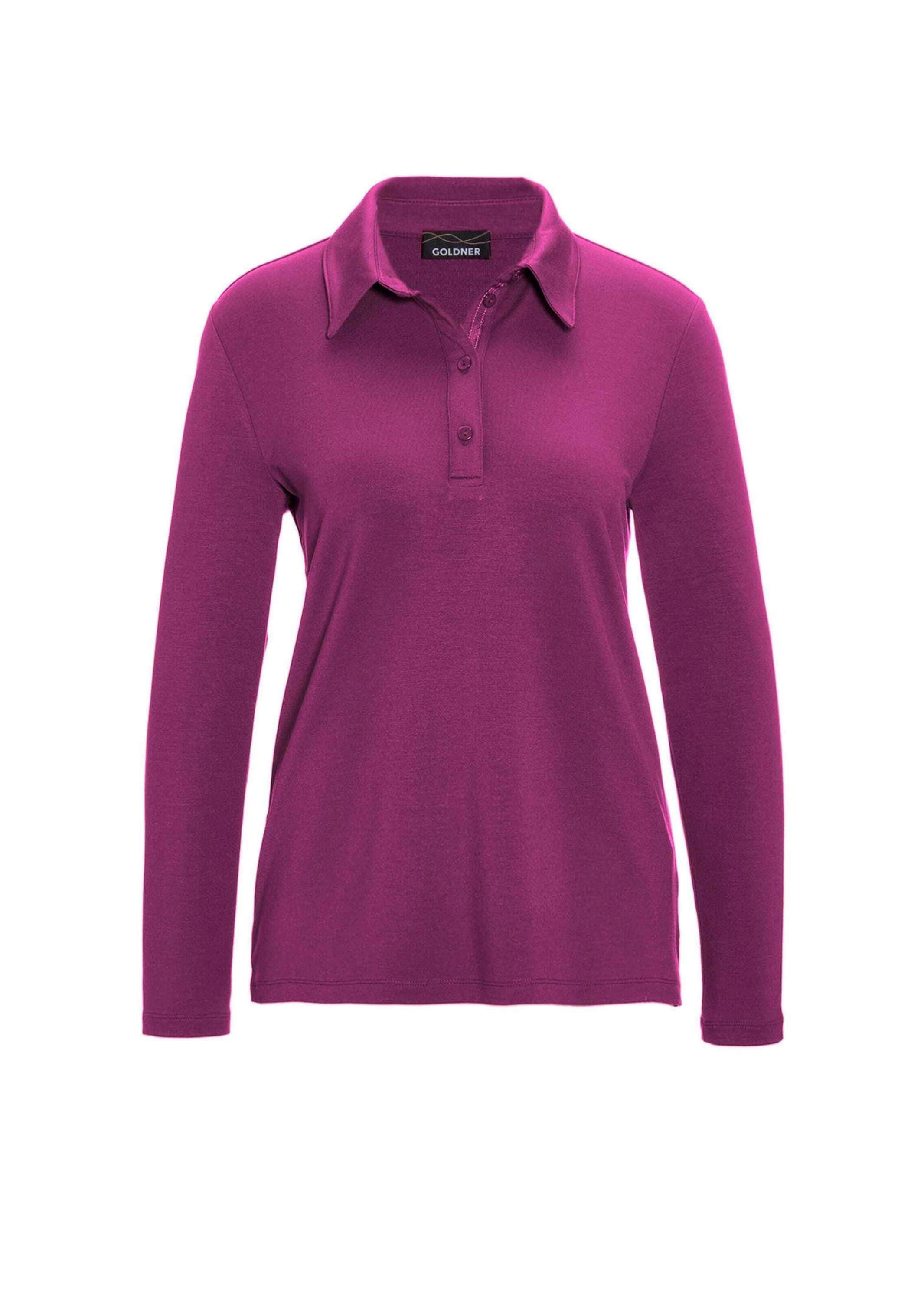 GOLDNER Poloshirt »Kurzgröße Langarm Poloshirt mit Schmuckband an Knopfleiste«