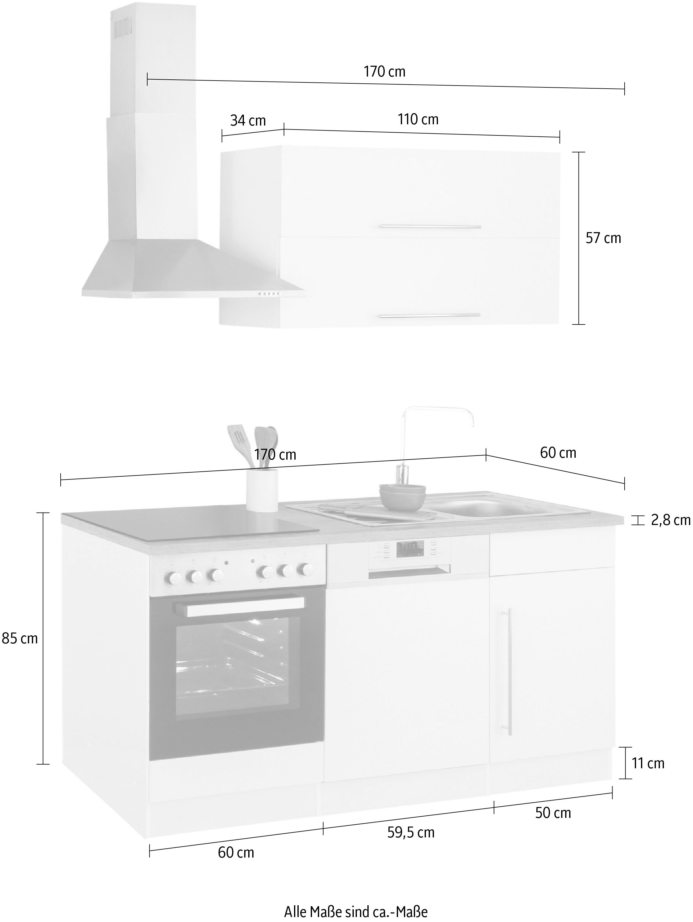 HELD MÖBEL Küchenzeile »Samos«, mit cm bestellen Breite bei 170 E-Geräten, OTTO