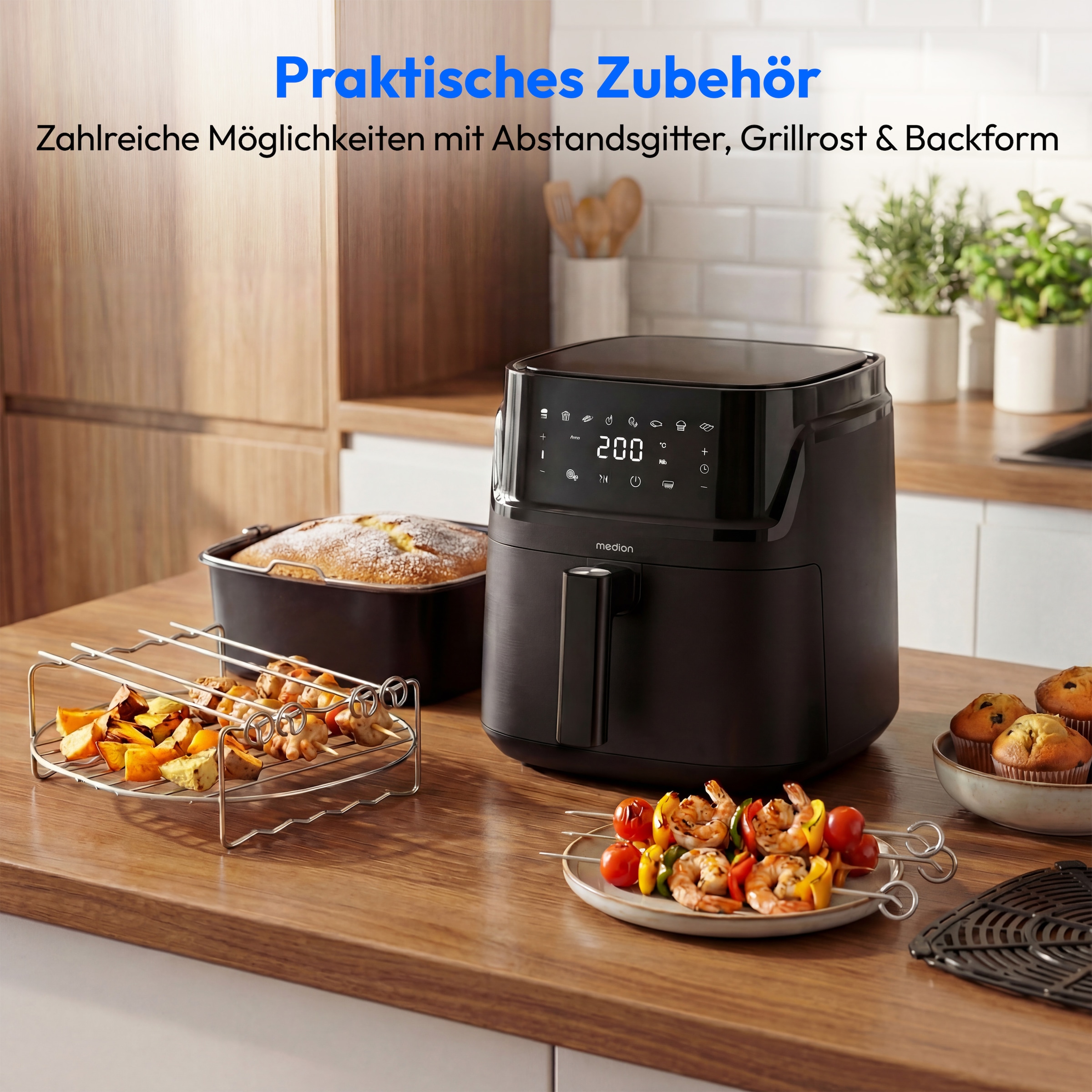 Medion® Heißluftfritteuse »MD 100056« 1650 W Großes 7,2 L Fassungsvermögen,PFAS‑frei