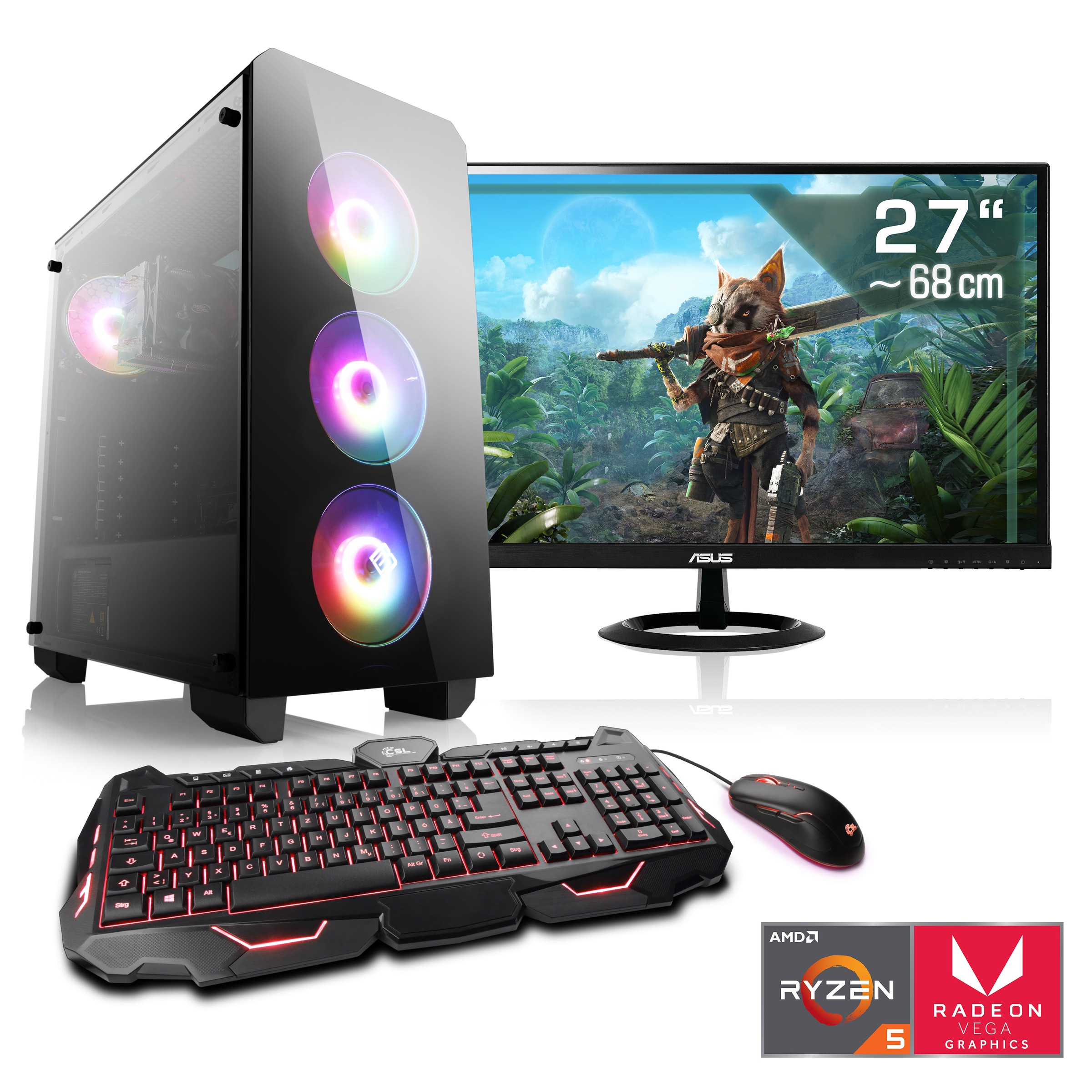 »Sprint T8186 Windows 10 Home« PC-Set (AMD, 1024 GB HDD, 240 GB SSD)