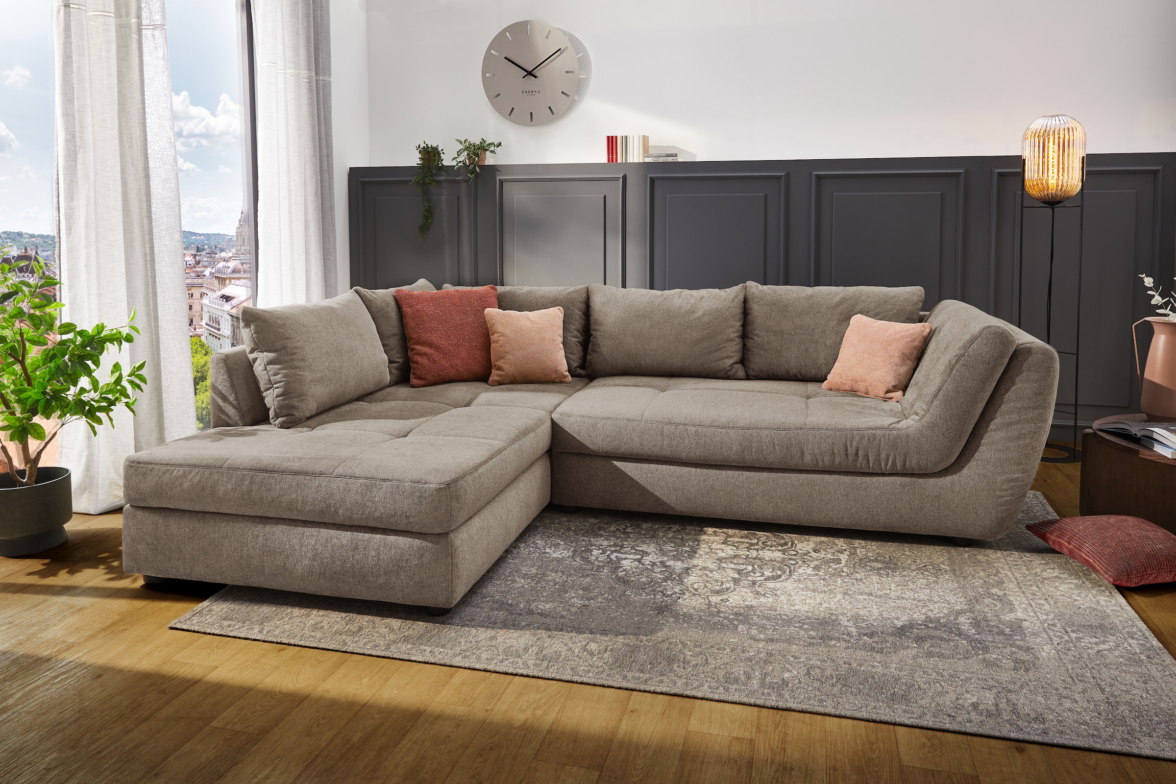 Jockenhöfer Gruppe Ecksofa »Rascasse, L-Form, Rampenotik im modernen Design«, alle Kissen inklusive, rechts oder links montierbar, XXL-Breite: 322cm