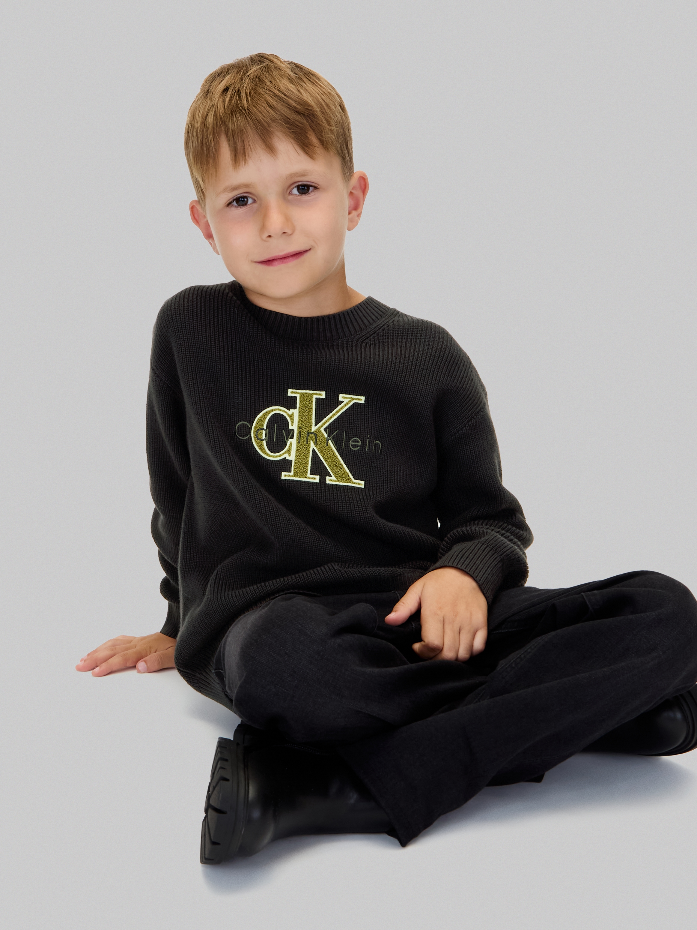 Calvin Klein Jeans Strickpullover »TOWELLING CK STITCH SWEATER«, für Kinder bis 16 Jahre, Frottee-Applikation