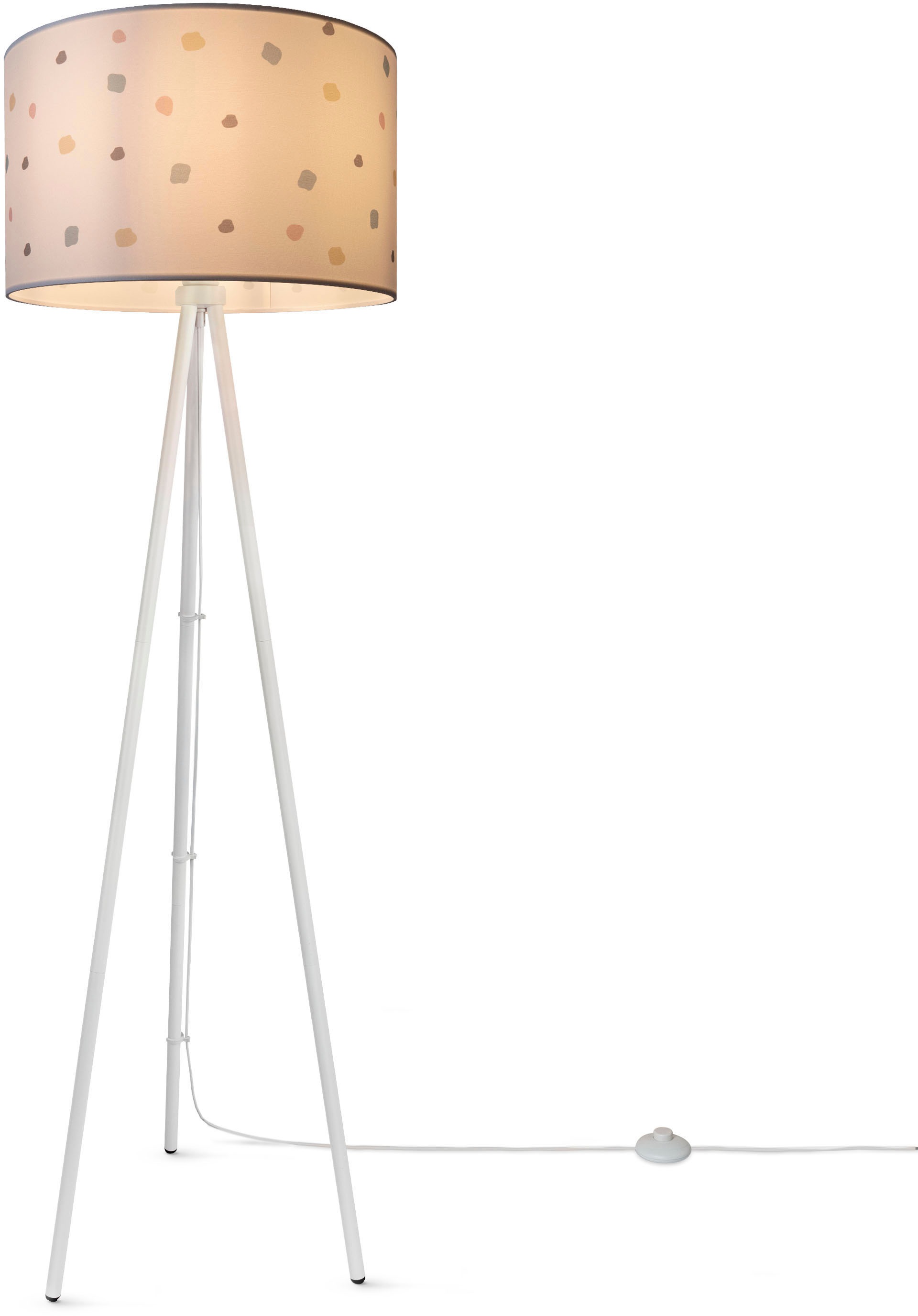 Paco Home Stehlampe »Trina Dots«, Leuchtmittel E27 | ohne Leuchtmittel, Dreibein Lampenschirm Rund Stoff Standlampe Bunt Punkte Mit Stecker