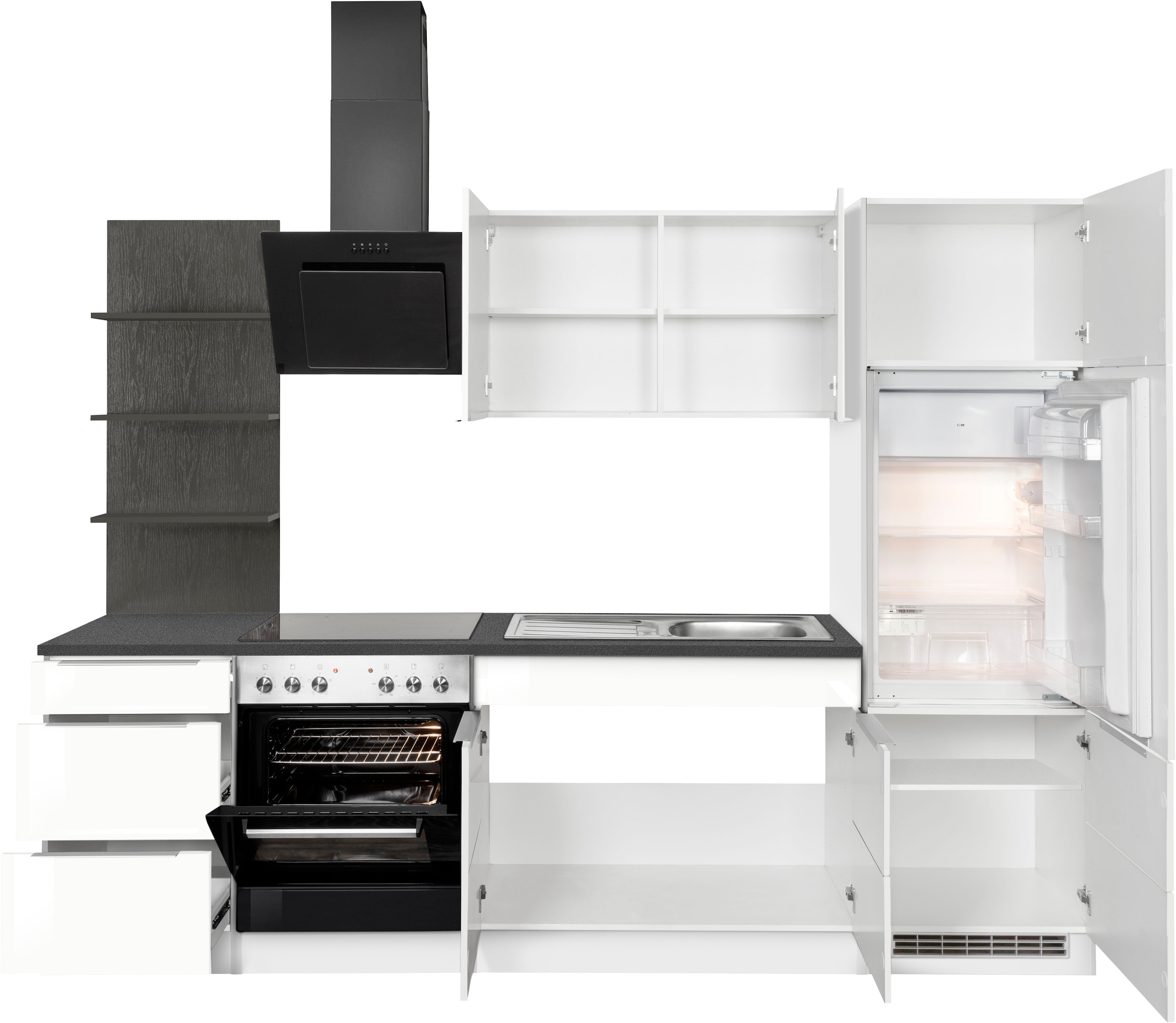 KOCHSTATION Küchenzeile »KS-Brindisi« Breite 270 cm, wahlweise mit E-Geräten, mit MDF-Fronten und Regal