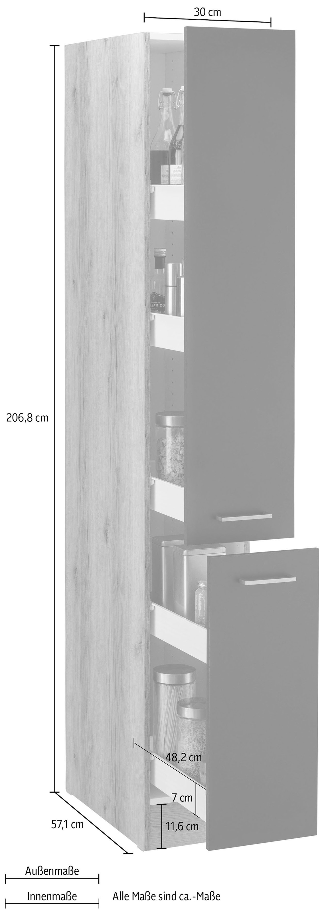30 cm, »Iver«, OPTIFIT 2 Apothekerschrank bei OTTO Auszügen, mit Ablagen Breite 5