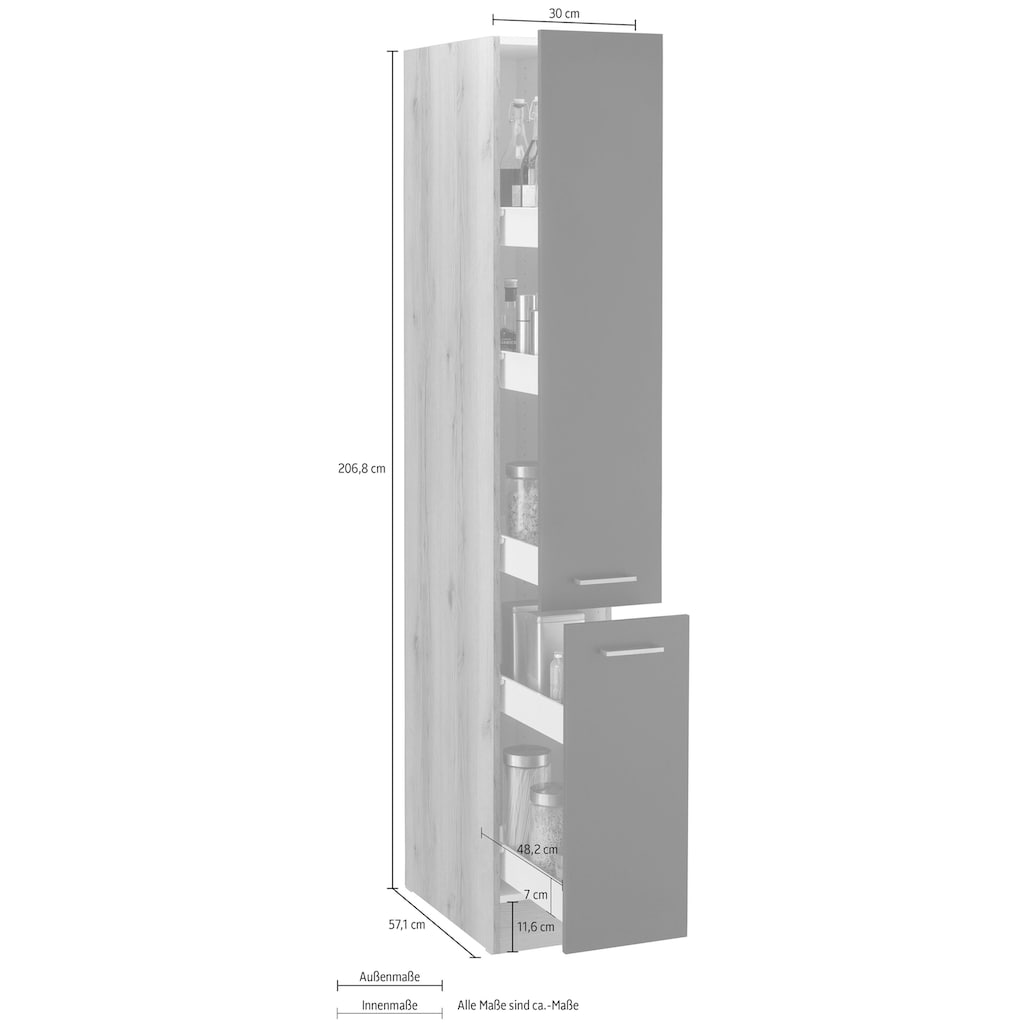 OPTIFIT Apothekerschrank »Iver«, Breite 30 cm, mit 2 Auszügen, 5 Ablagen