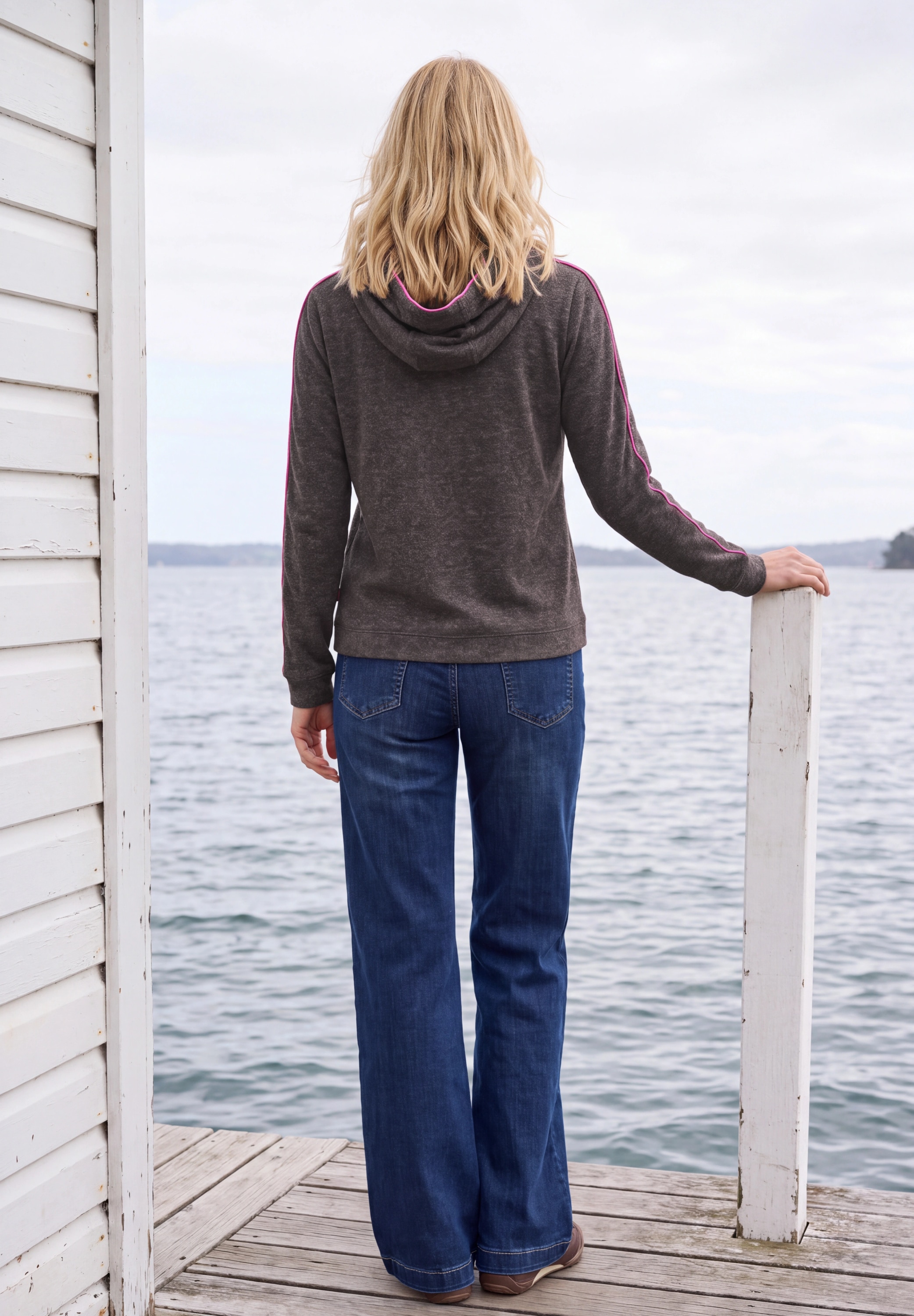 Cecil Sweater , mit Hoodie und Piping / Meliert / Viskose-Stretch
