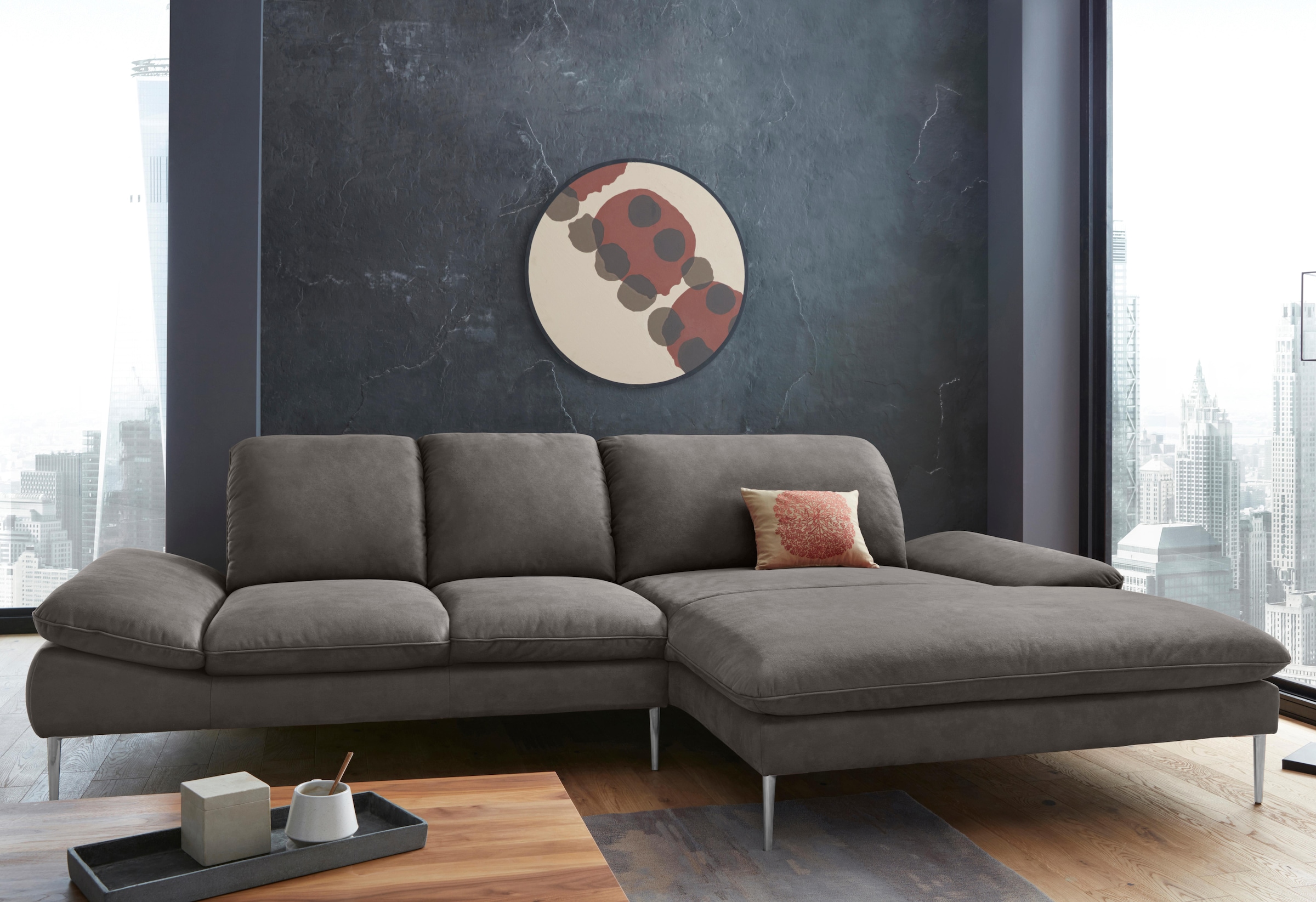 W.SCHILLIG Ecksofa »enjoy&MORE, Designsofa, elegant und bequem, L-Form«, mit Sitztiefenverstellung, Füße Chrom glänzend, Breite 310 cm