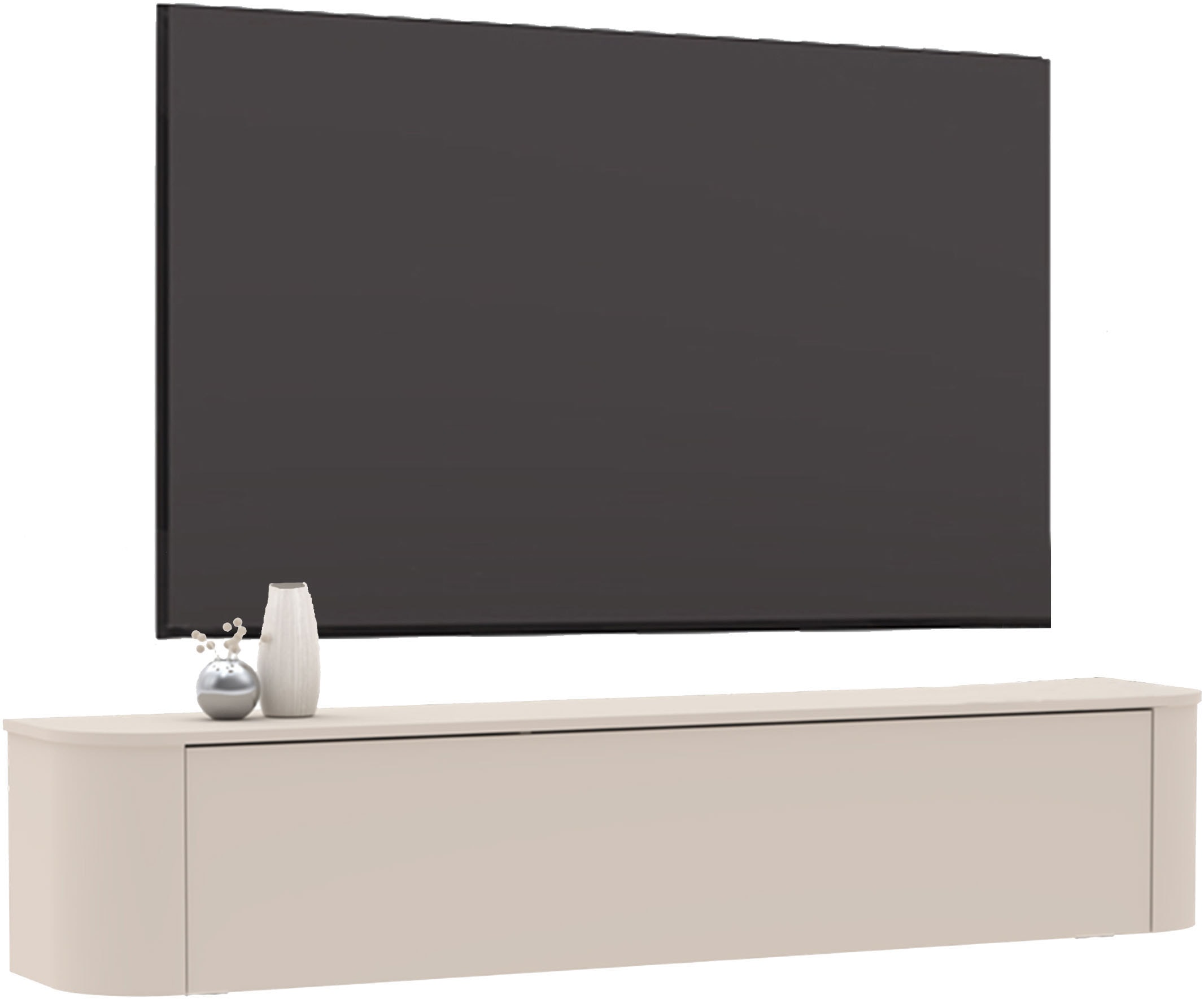OTTO home Lowboard »Lido, 181 cm breit, 1 Klappe, TV-Schrank, TV-Kommode, Medienboard« Formgebogenes MDF, Stirnseiten Rundung, Push-to-open, hängend/stehend