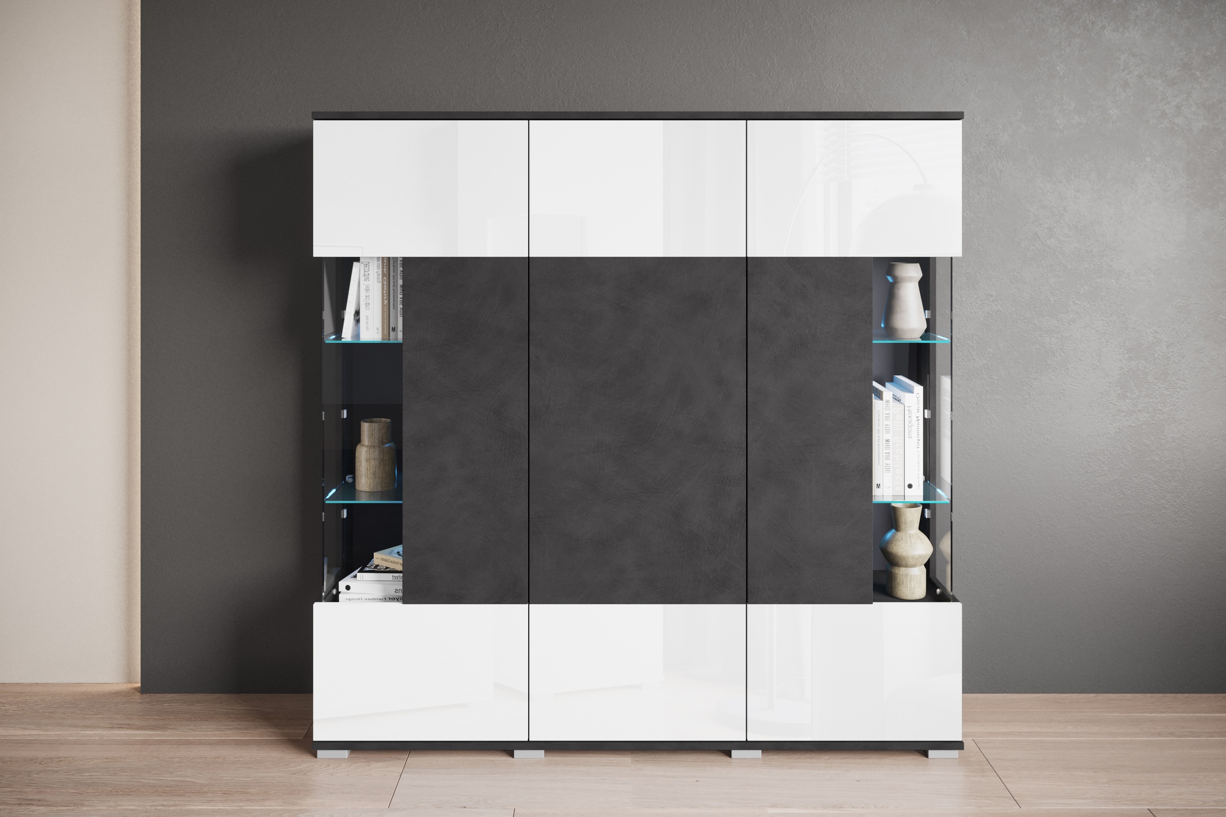 INOSIGN Highboard »Kenia«, Modernes Highboard, mit Glastüren, Breite 135 cm