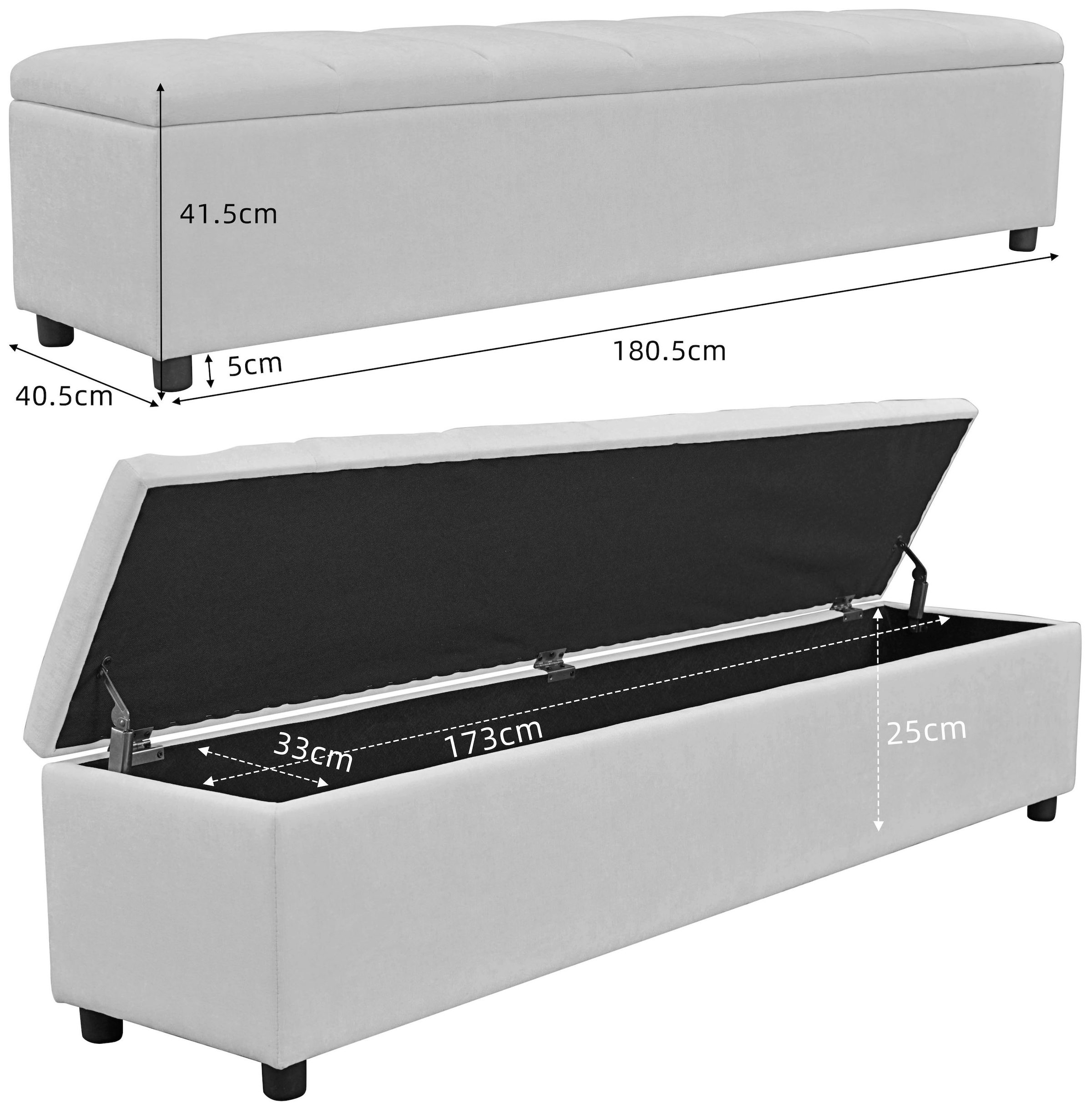 OTTO home Sitzbank »Haileyy mit Stauraum (140L), Breite: 180cm«