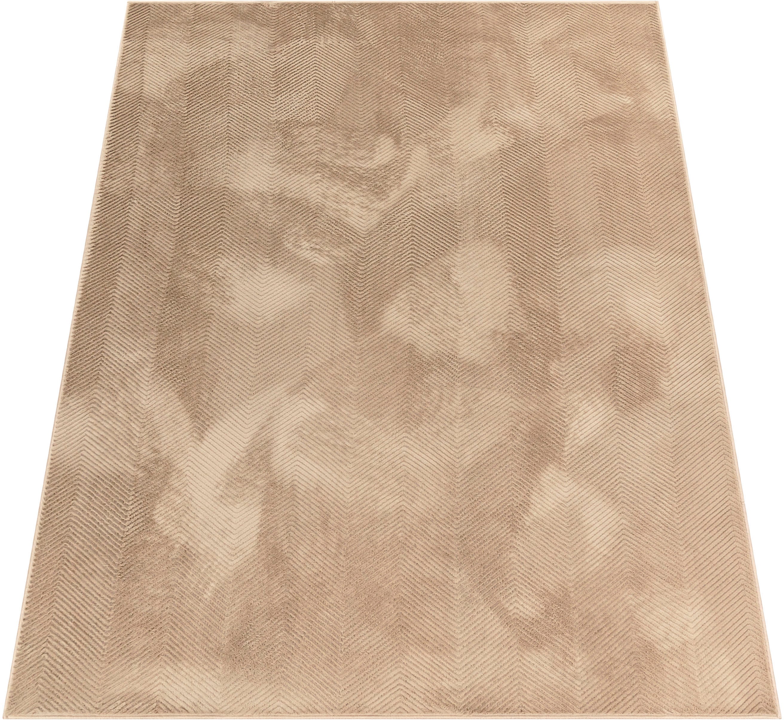 Paco Home Teppich »Haarlem 941« rechteckig 17 mm Höhe Kurzflor, Uni Farben, Hoch-Tief Effekt, geometrisch, weich & kuschelig in beige