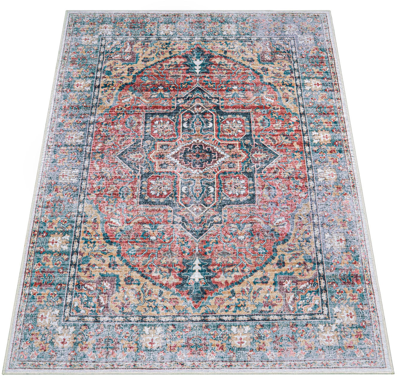 Paco Home Teppich »Lyon 334«, rechteckig, 4 mm Höhe, Kurzflor, Orient-Optik, Vintage Design, waschbar