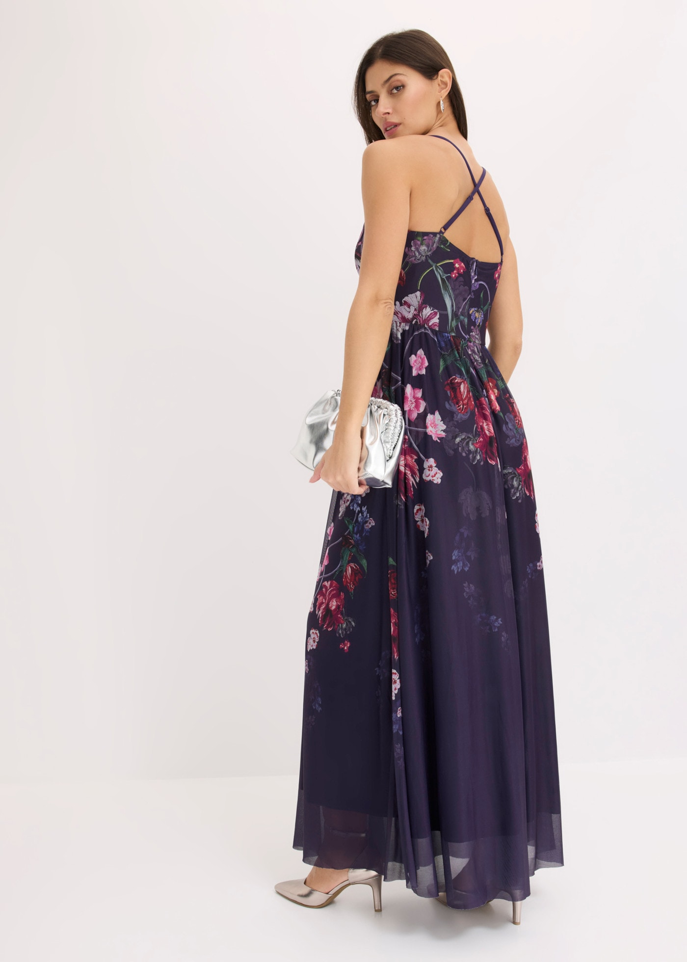 bonprix Maxikleid mit feinem Tüll, Slim Fit Passform