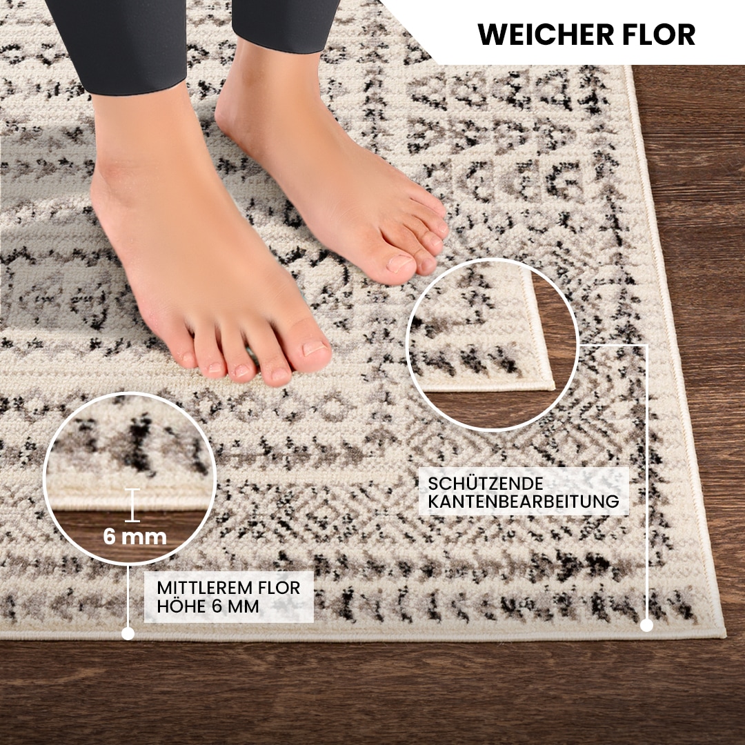 Livabliss Teppich »IPOH«, rechteckig, 11 mm Höhe, Skandinavischer Teppich, Kurzflor Boho-Wohnzimmerteppich, Läufer