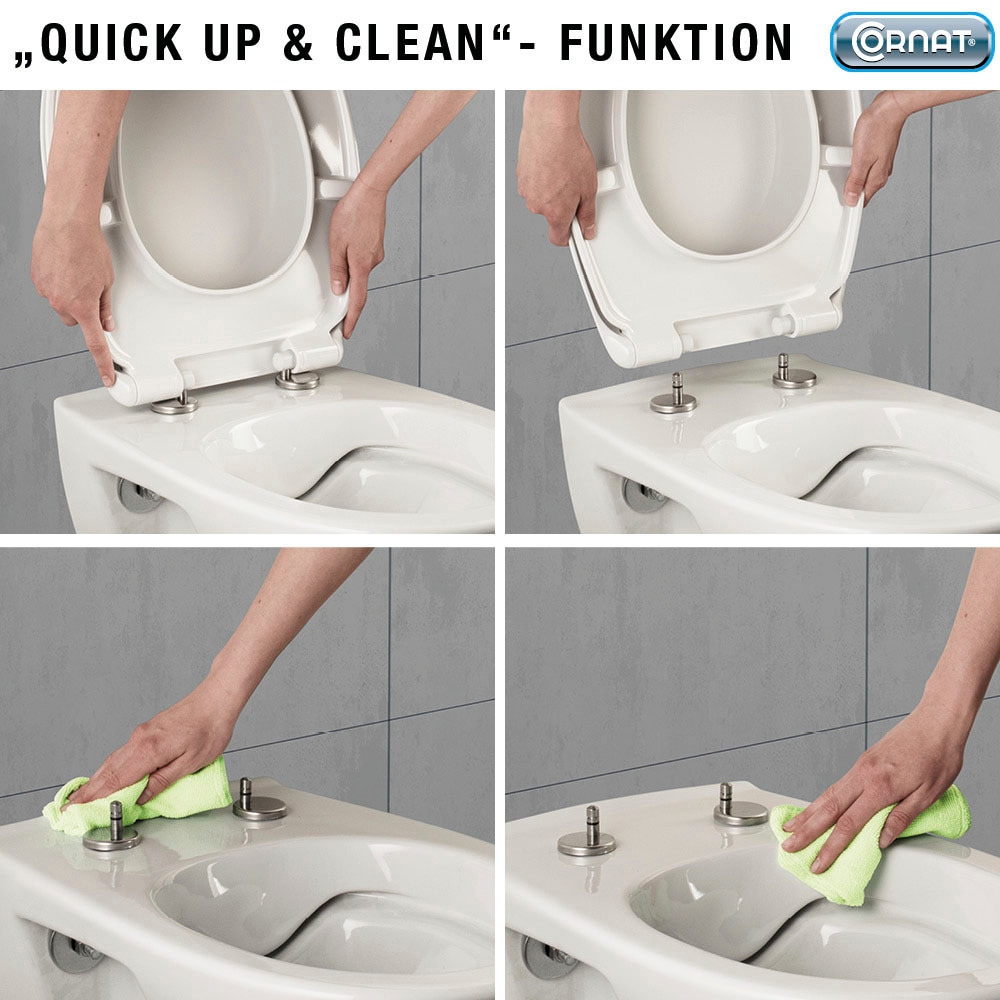 CORNAT WC-Sitz »Flaches Design - Pflegeleichter Duroplast - Quick up & Clean Funktion«, Absenkautomatik - Bequeme Montage von oben / Toilettensitz