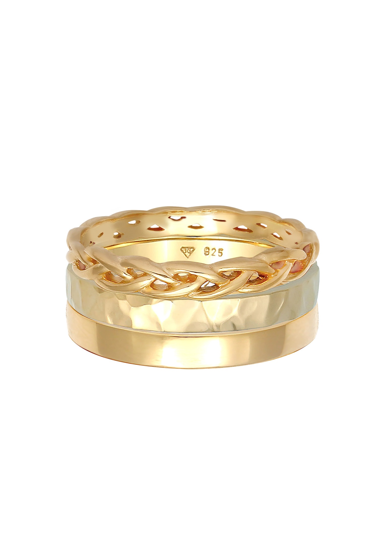 Elli Ring-Set »Ring Bandring Zopfmuster Hammerschlag 3er Set 925 Silber«
