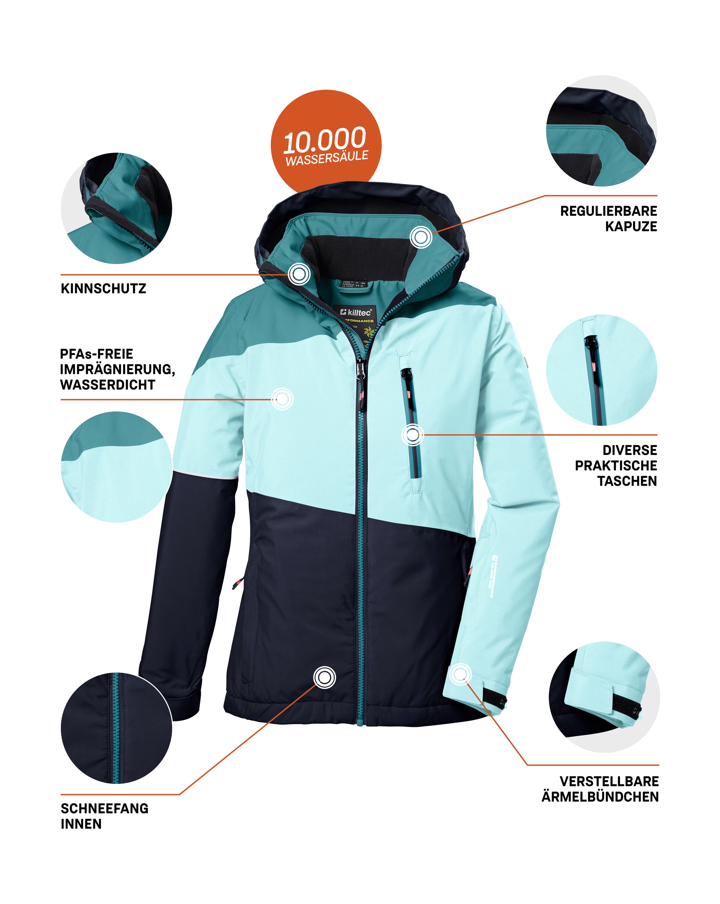 Killtec Skijacke »KSW 331 GRLS SKI JCKT«, Mädchenjacke: wasserdicht, atmungsaktiv, Fleece-Innenseite, Skipasstasche