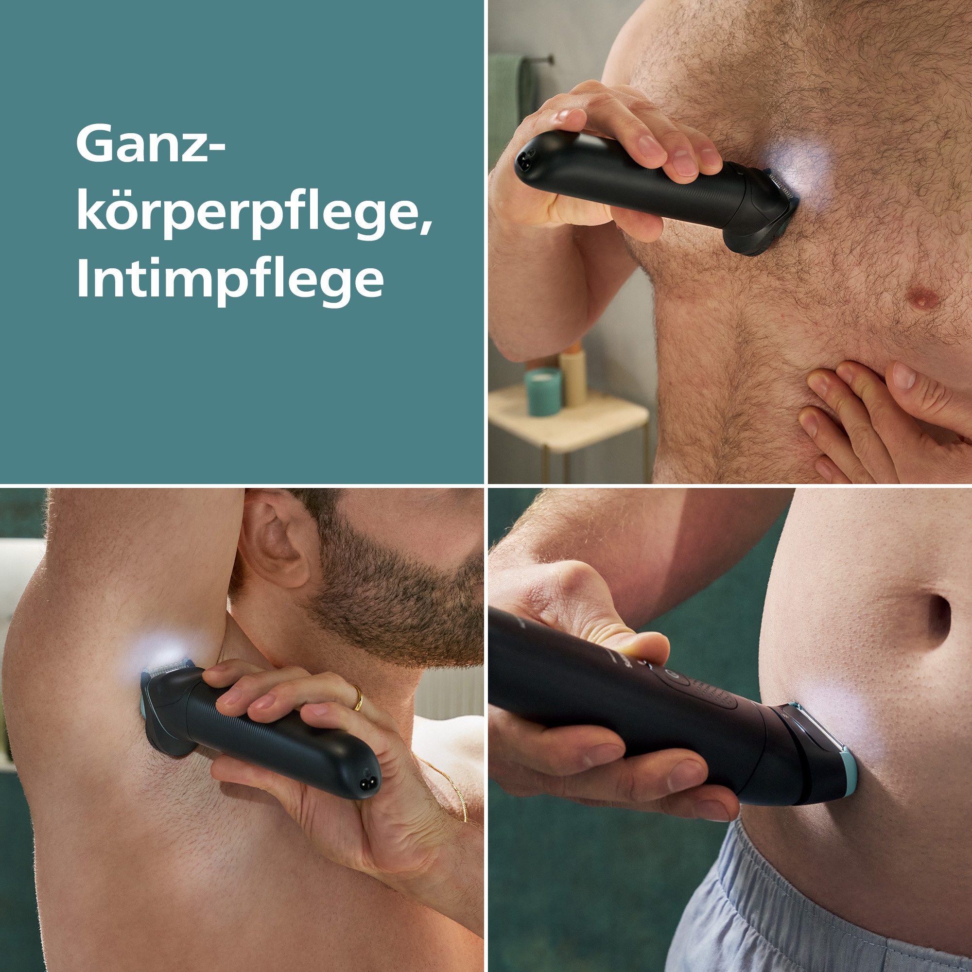 Philips Elektrokörperrasierer »Serie 7000 BG7470/15«, 4 St. Aufsätze, mit flexiblem 2D-Scherkopf, Präzisionskamm, inkl. Reiseetui