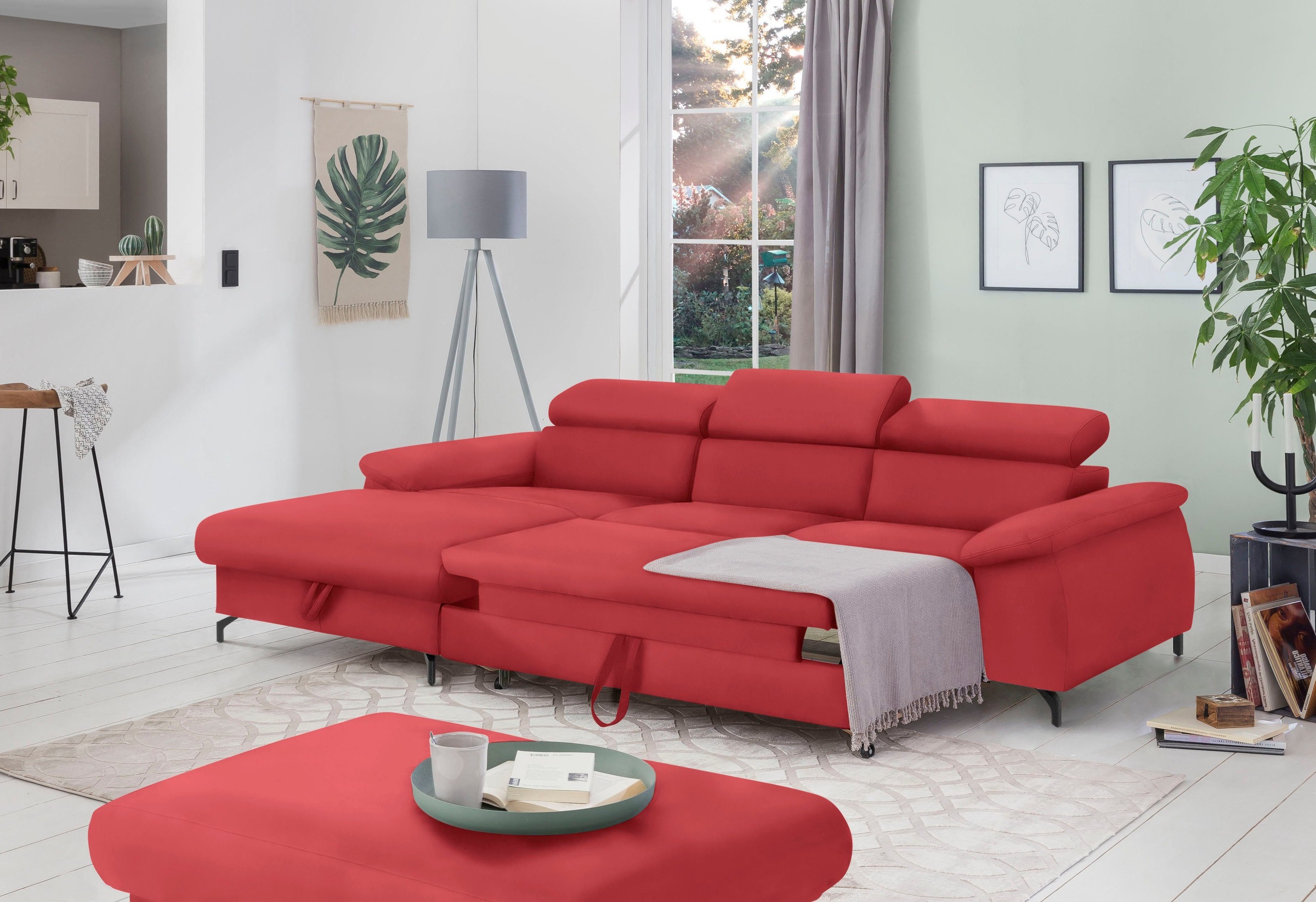 COTTA Polstergarnitur »Komaris L-Form«, (Set), Set bestehend aus: Ecksofa mit Kopfteilverstellung & Hocker