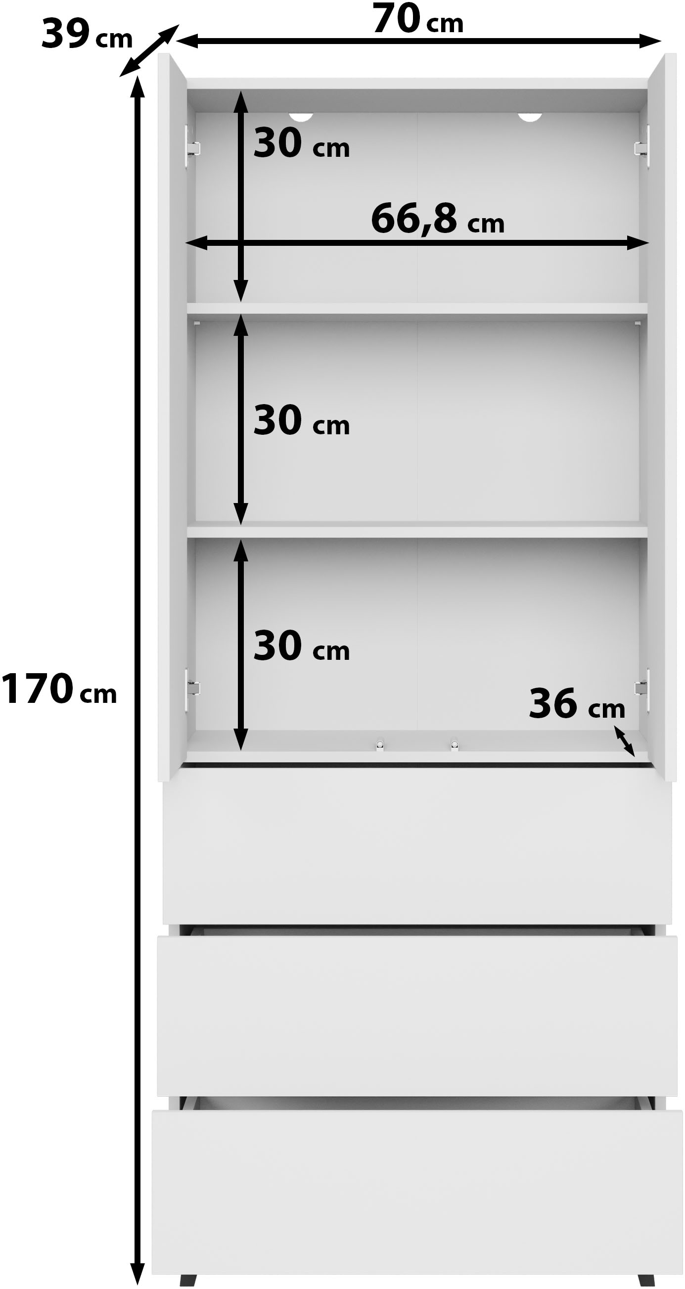 Home affaire Highboard »Phuket Hochschrank mit 2 Türen und 3 Schubladen« 1 Stk. tlg. Push-to-Open, verstellbare Einlegeböden und viel Stauraum