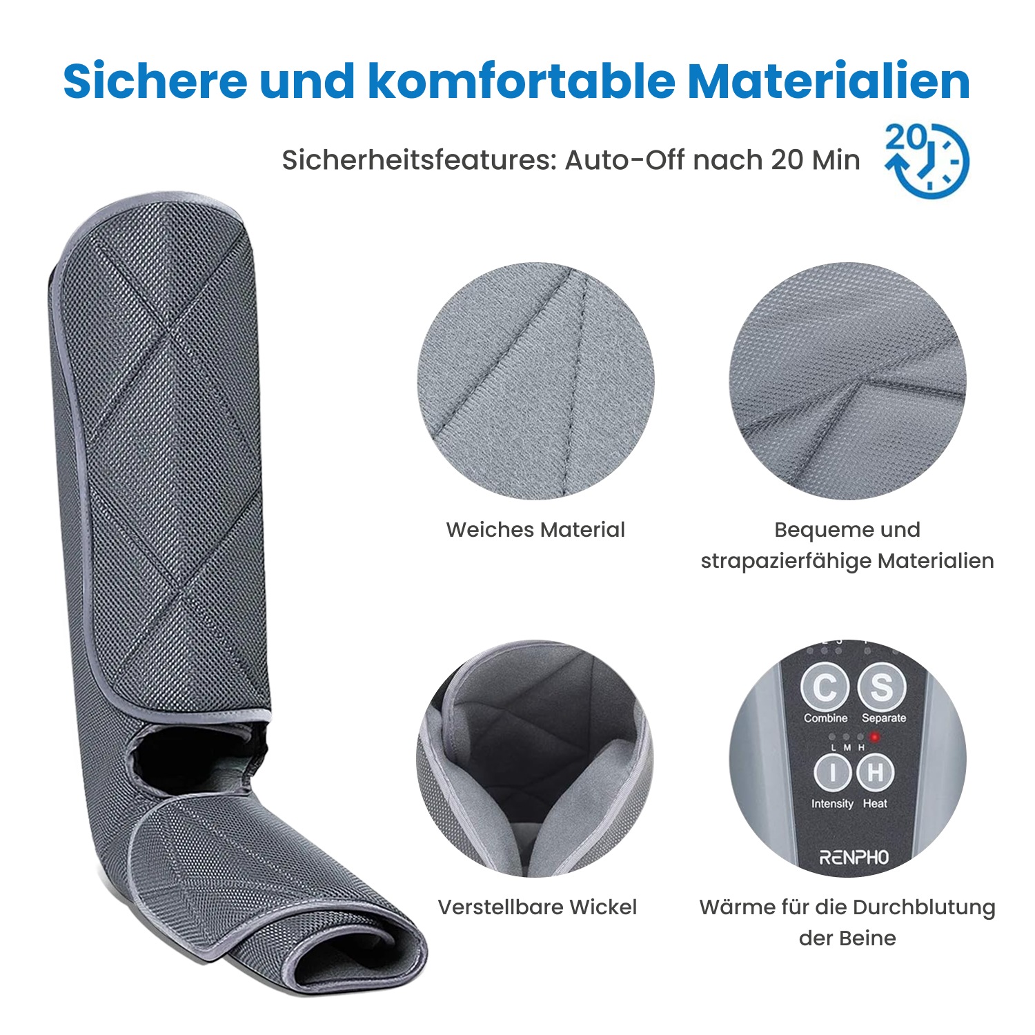 Renpho Fußmassagegerät »Aeria Elementary Thermal« Luftdruck für Beine/Füße, Wärme, 5 Modi, Memory, Fernbedienung
