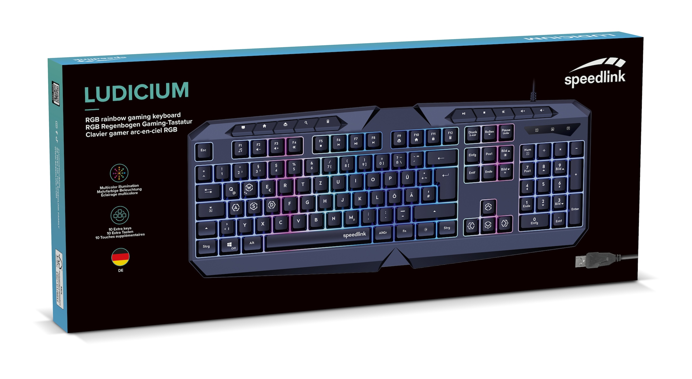 Speedlink Gaming-Tastatur »LUDICIUM RGB Rainbow – RGB Beleuchtung«, WASD-Umschaltung, Multimediatasten, USB