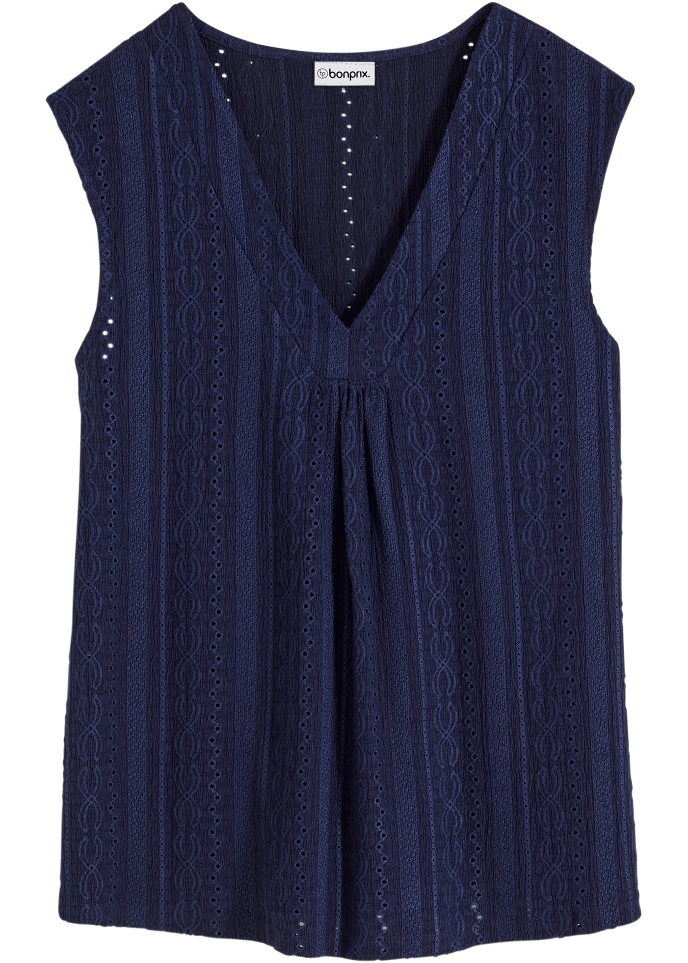 bonprix Blusentop 1 bequeme Passform, ohne Ärmel, mit Lochstickerei