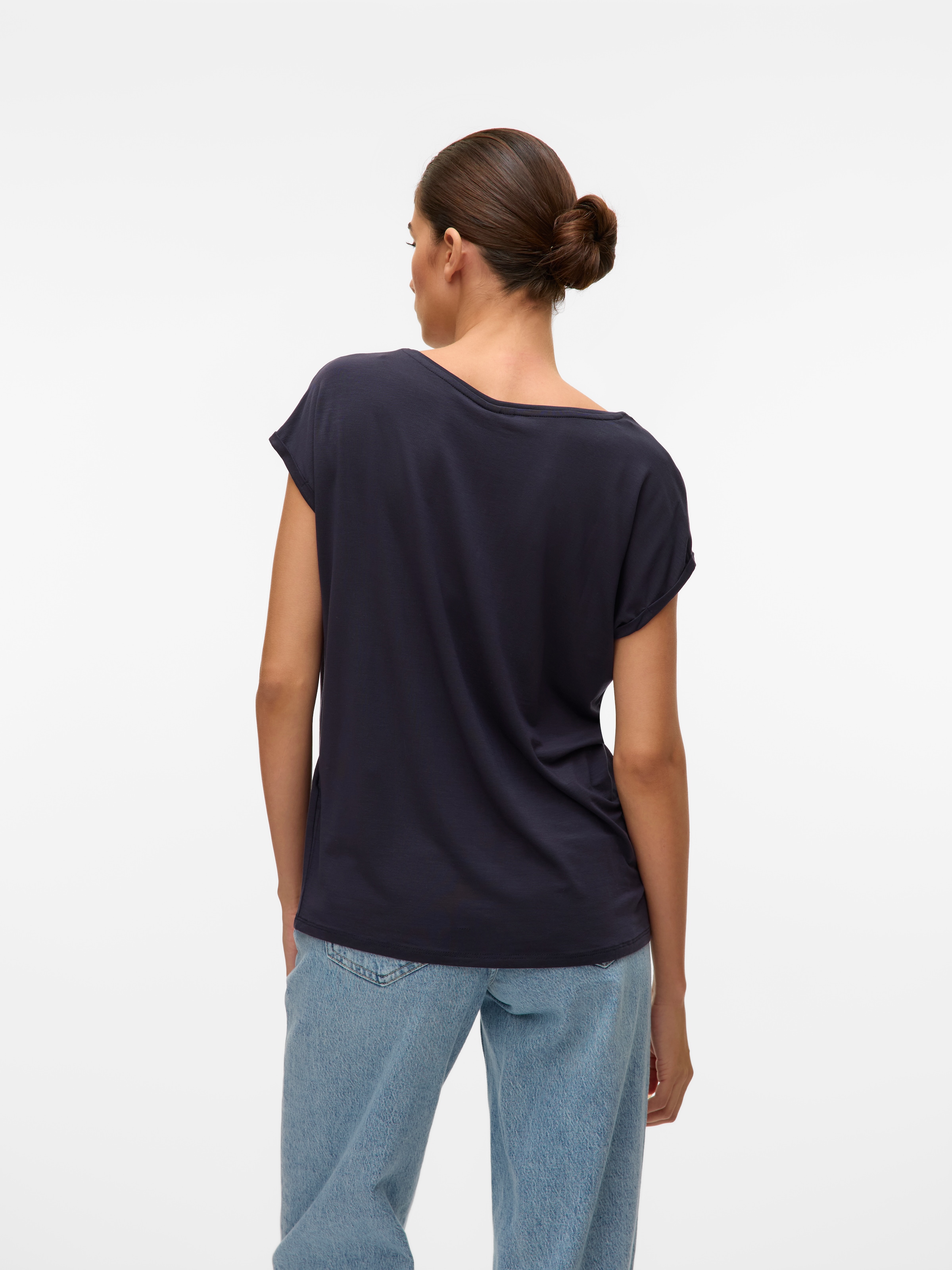 Vero Moda Rundhalsshirt »VMAVA PLAIN SS TOP GAJRS NOOS« Materialmix, regular fit