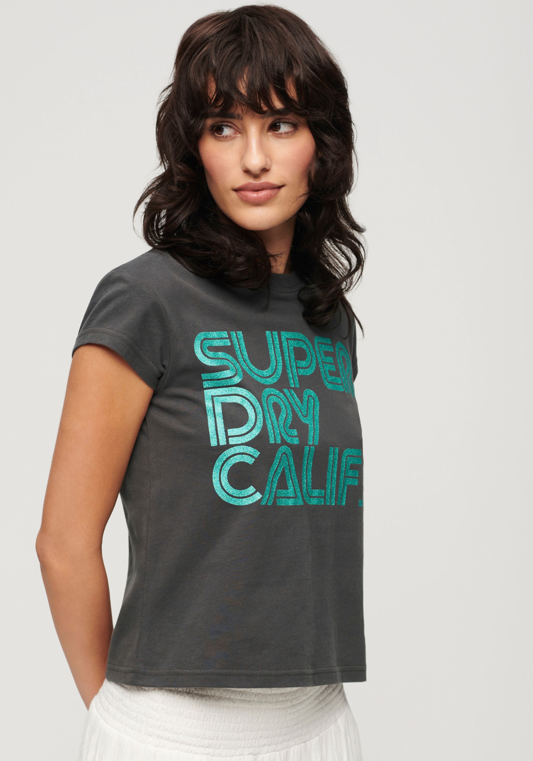 Superdry Kurzarmshirt »RETRO GLITTER LOGO CAP SLV TEE«