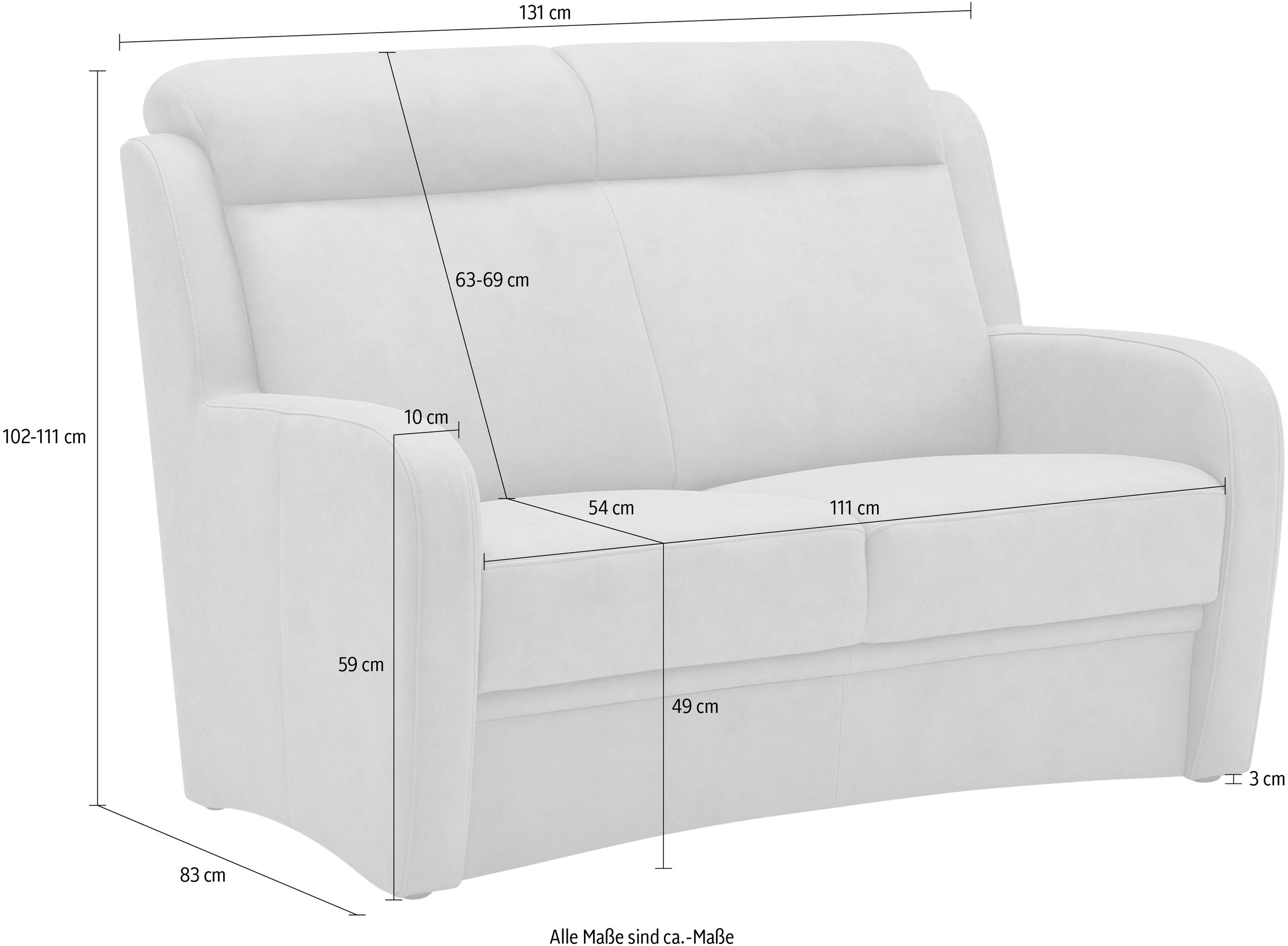 VILLA BECK 2-Sitzer »Varese«, (1 St.), inklusive Kopfteilverstellung, in Sitzhöhe 49 cm