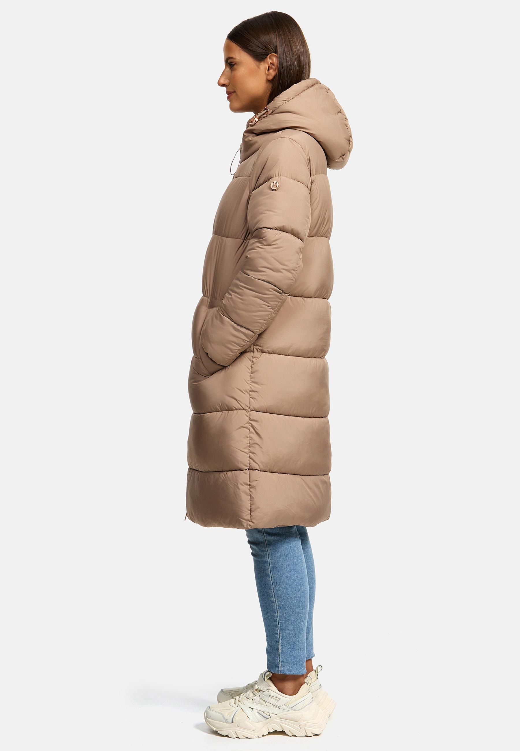 Marikoo Steppmantel »Steppmantel Nomadiaa 16«, Damen Wintermantel mit roséfarbenen Applikationen