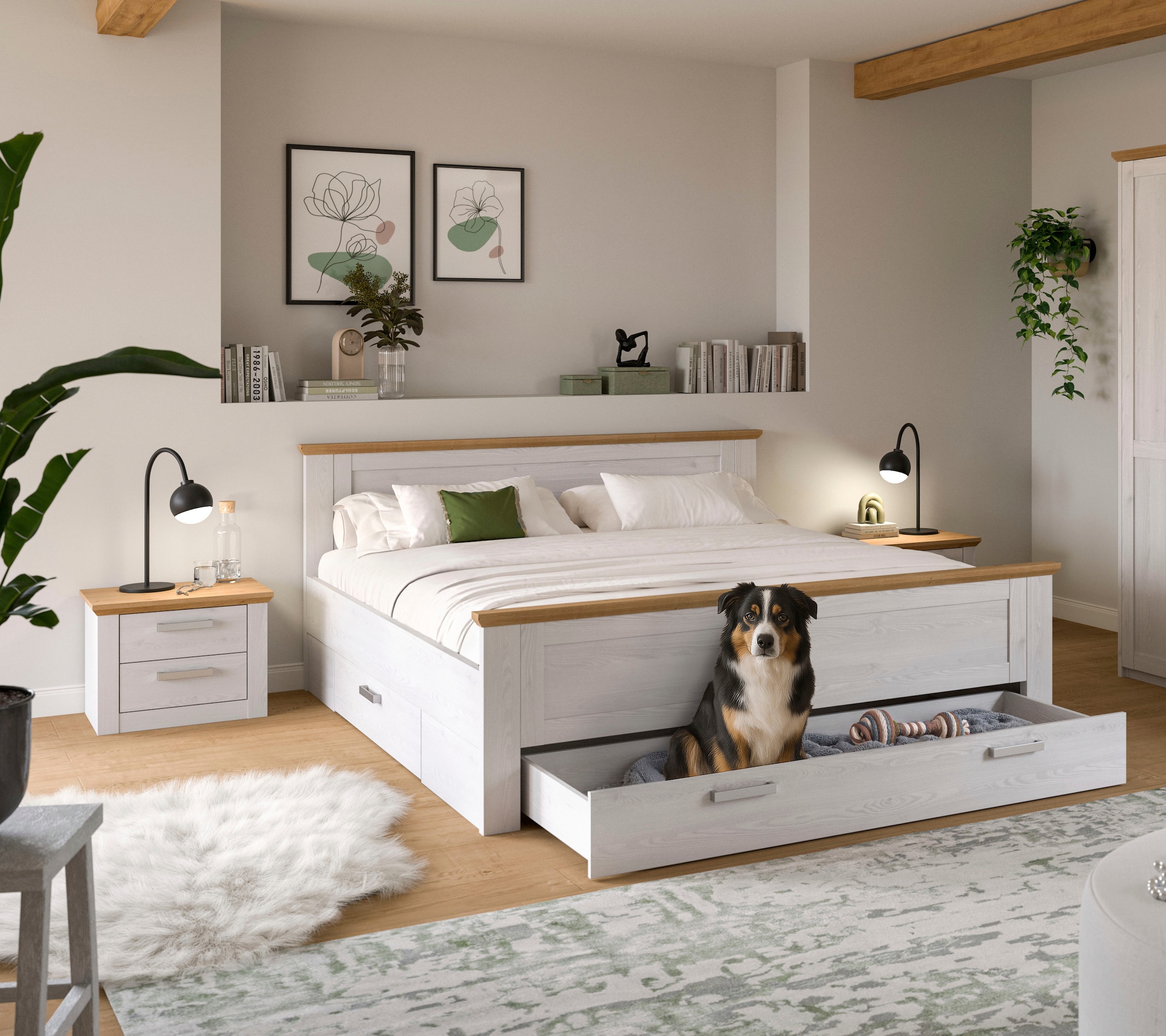 Home affaire Schlafzimmer-Set »COSENZA, 3-teilig, Stauraumbett & 2x Nachttisch« Matratzengröße 180x200 cm, viel Stauraum, ohne Lattenrost & Matratze, 3 tlg. tlg. Schlafzimmer, Schlafen, Set, Kombination, Bettanlage